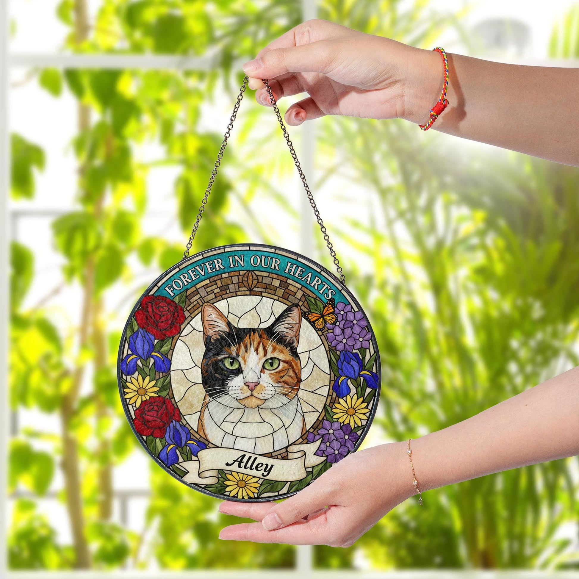 Pet Memorial Suncatcher – Custom Faux Stained Glass Pet Portrait Window Decor image 2