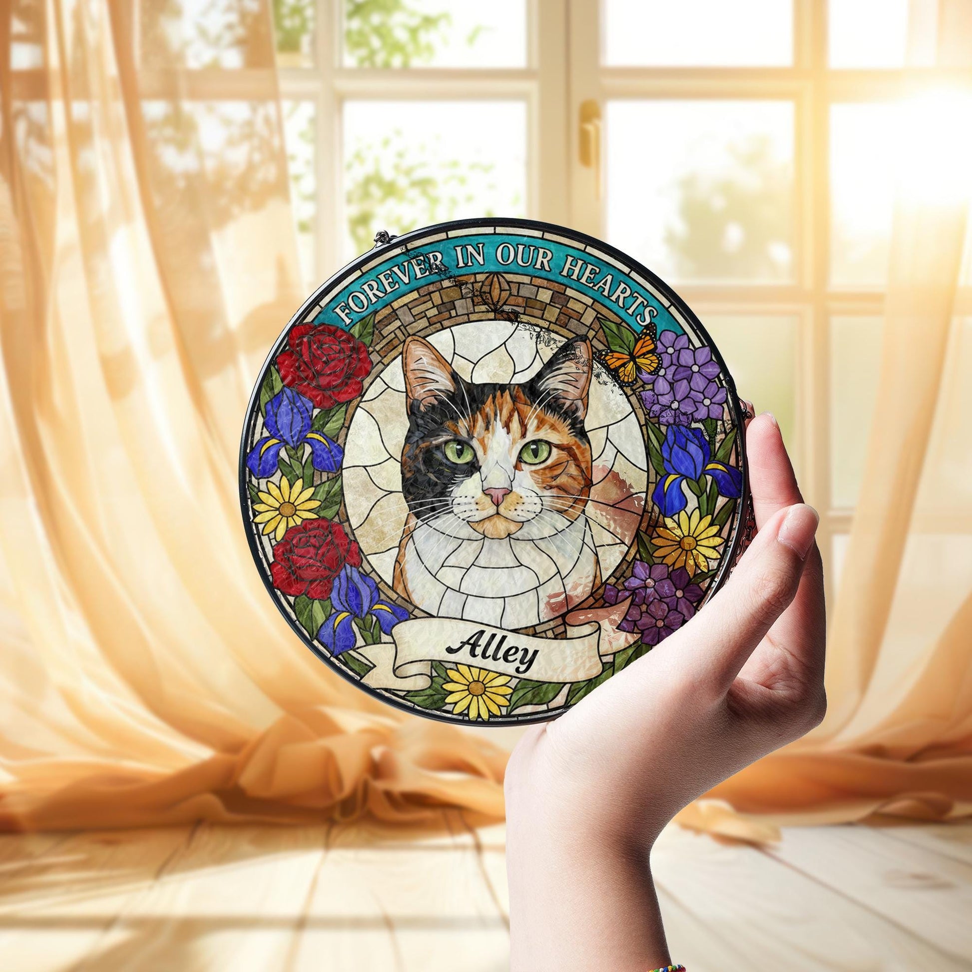 Pet Memorial Suncatcher – Custom Faux Stained Glass Pet Portrait Window Decor image 3