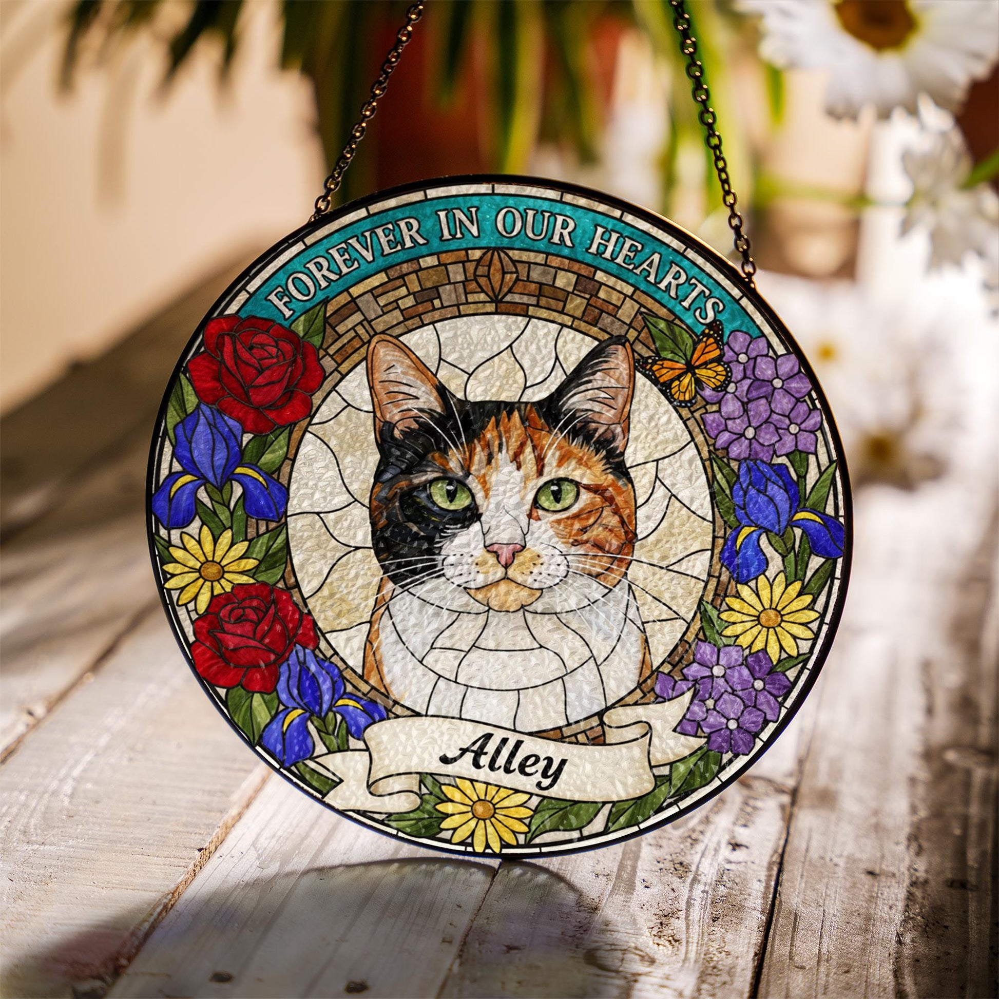 Pet Memorial Suncatcher – Custom Faux Stained Glass Pet Portrait Window Decor image 1
