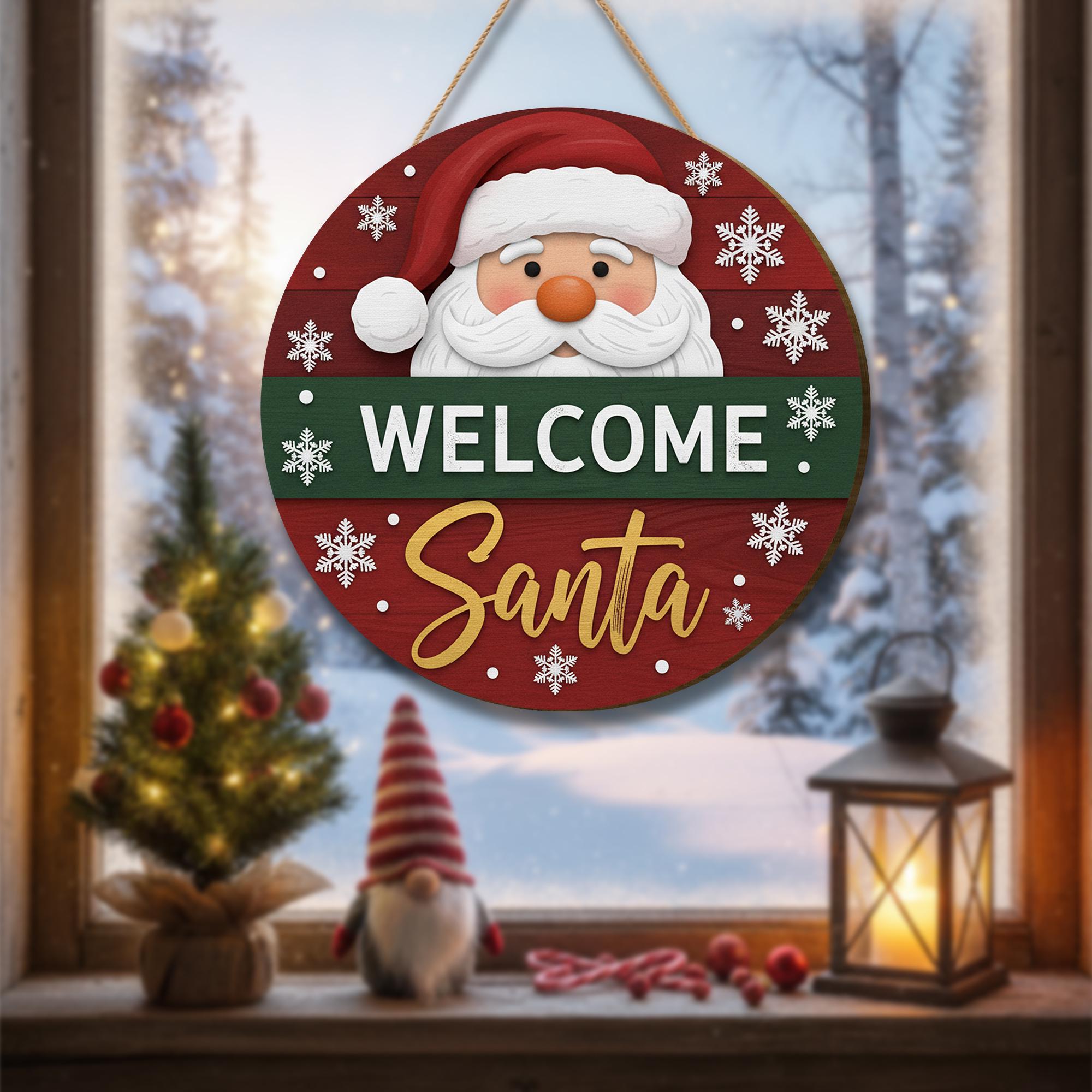 Welcome Santa Door Sign: Christmas Holiday Welcome Sign