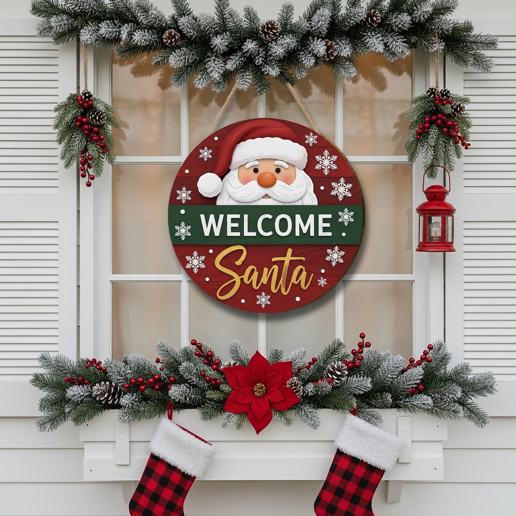 Welcome Santa Door Sign: Christmas Holiday Welcome Sign