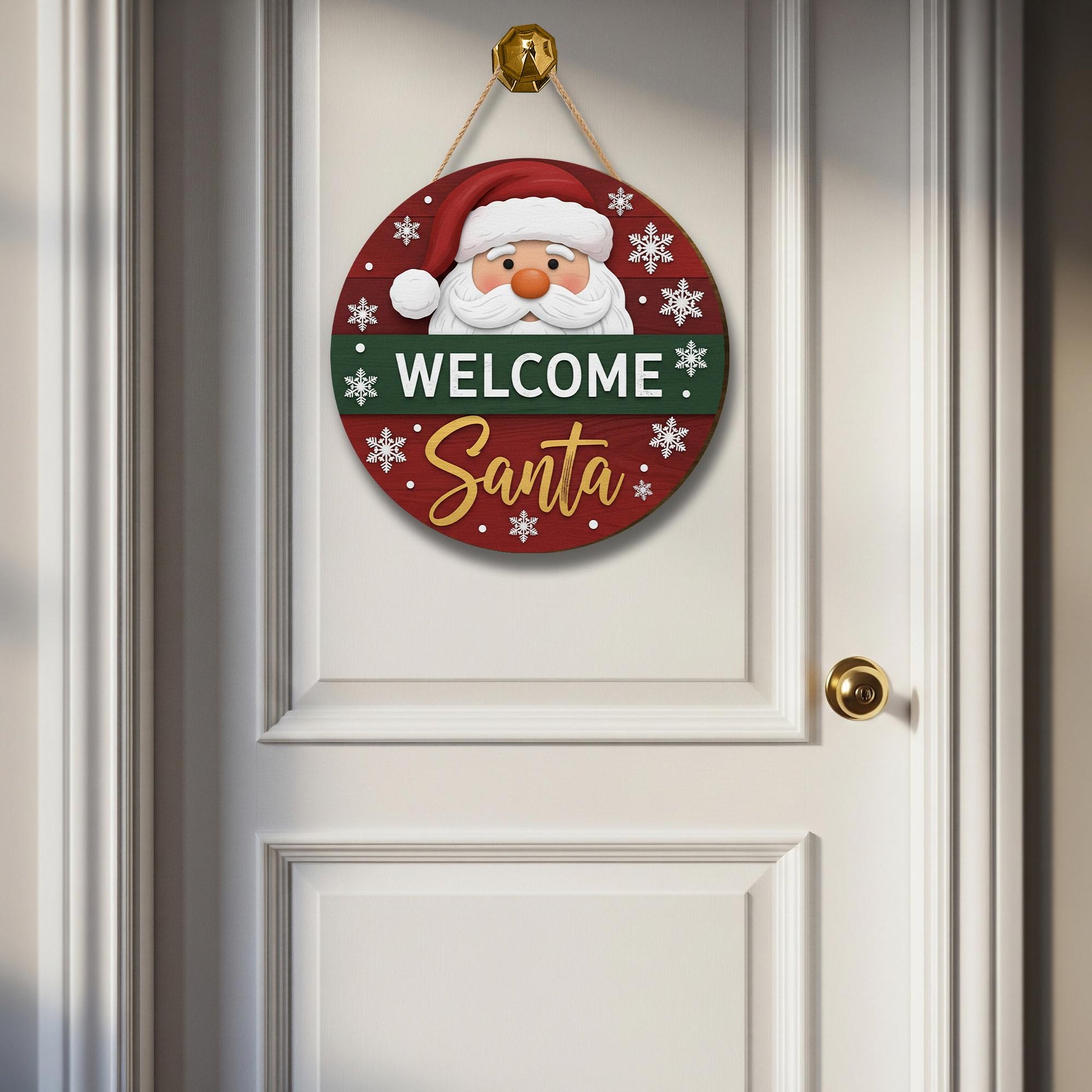 Welcome Santa Door Sign: Christmas Holiday Welcome Sign