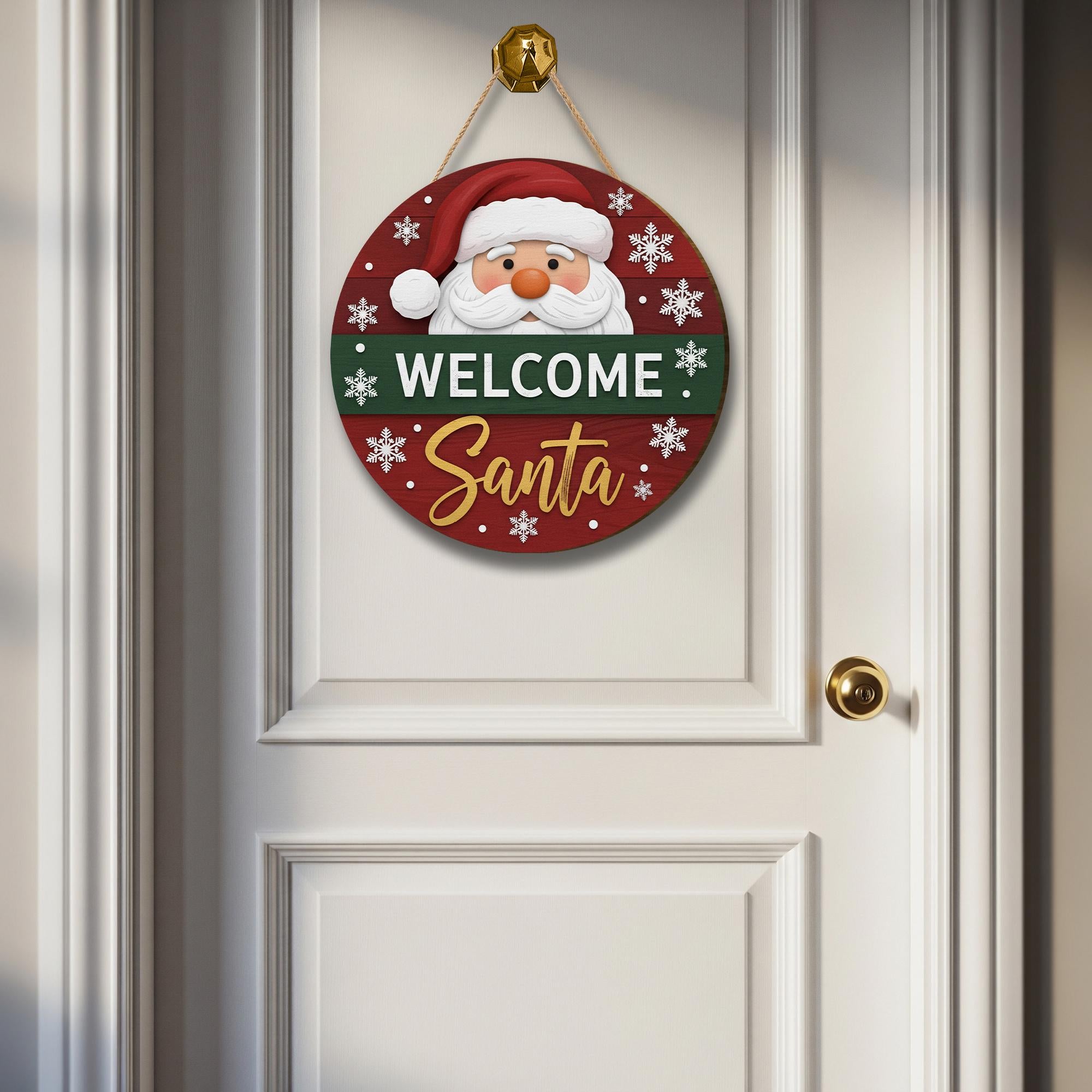 Welcome Santa Door Sign: Christmas Holiday Welcome Sign