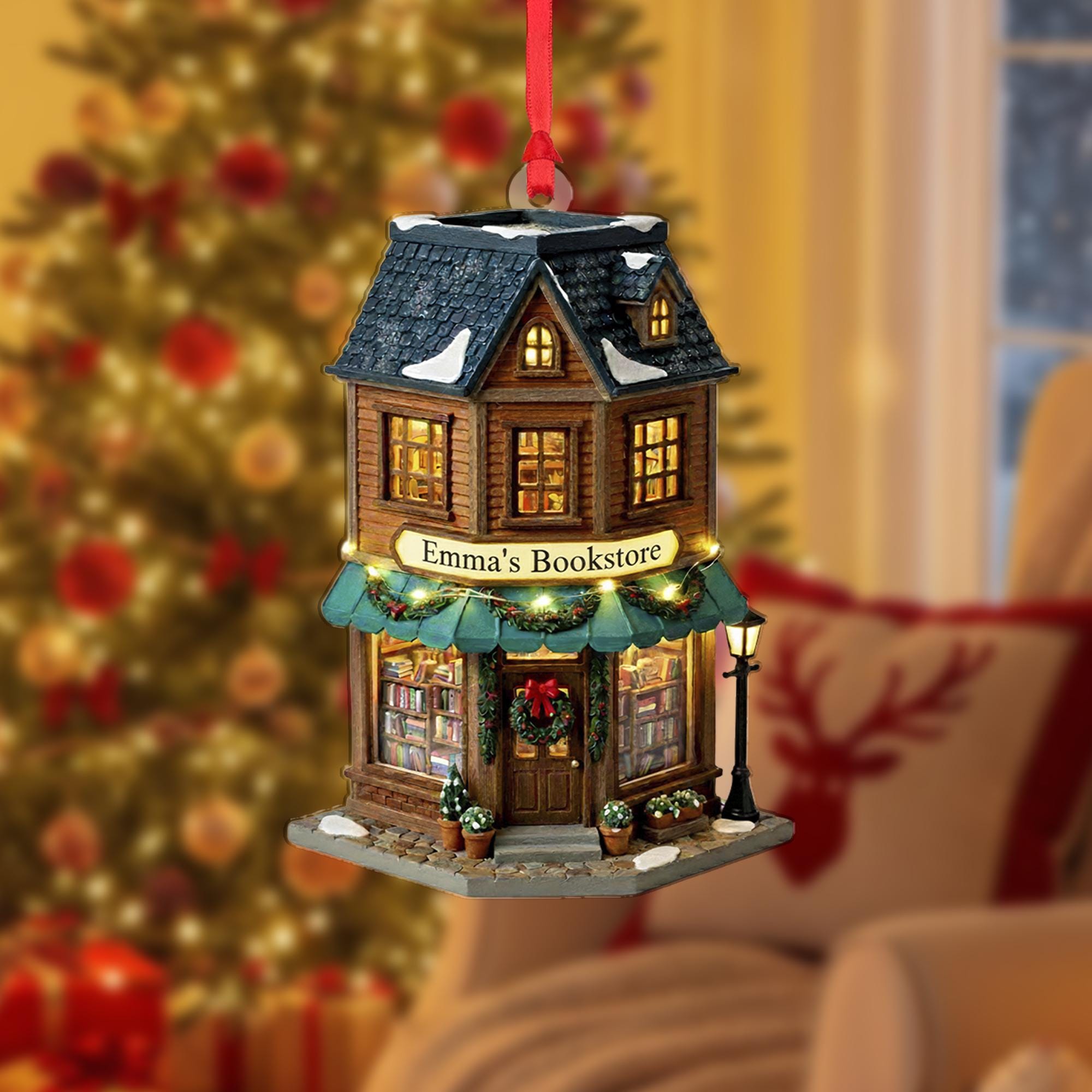 Personalized Cozy Bookstore Ornament: Custom Name Book Shop Christmas Tree Decoration image 2