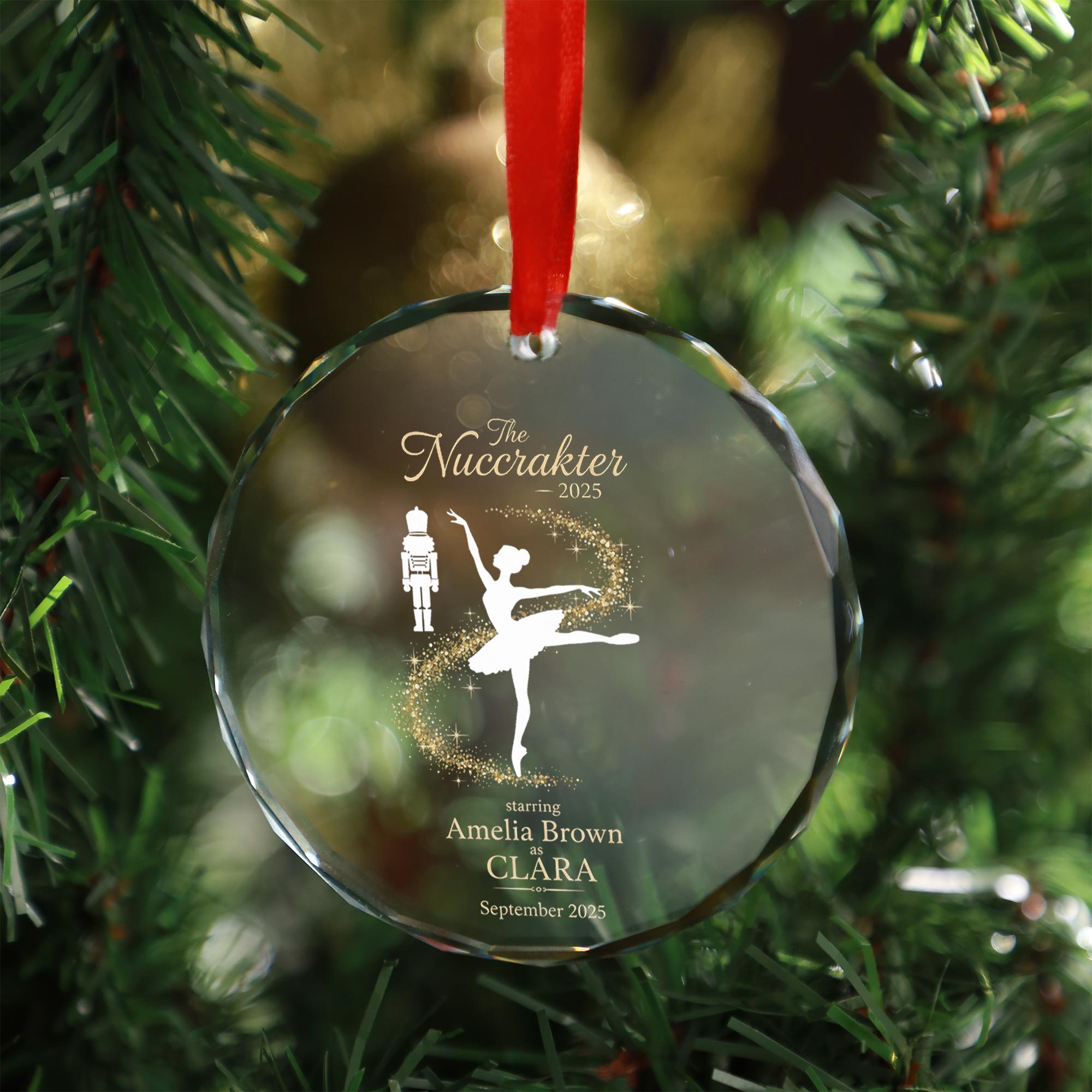 Personalised Glass Ballet Ornament – ‘Nutcracker 2025’ Round Keepsake for Clara Role image 1