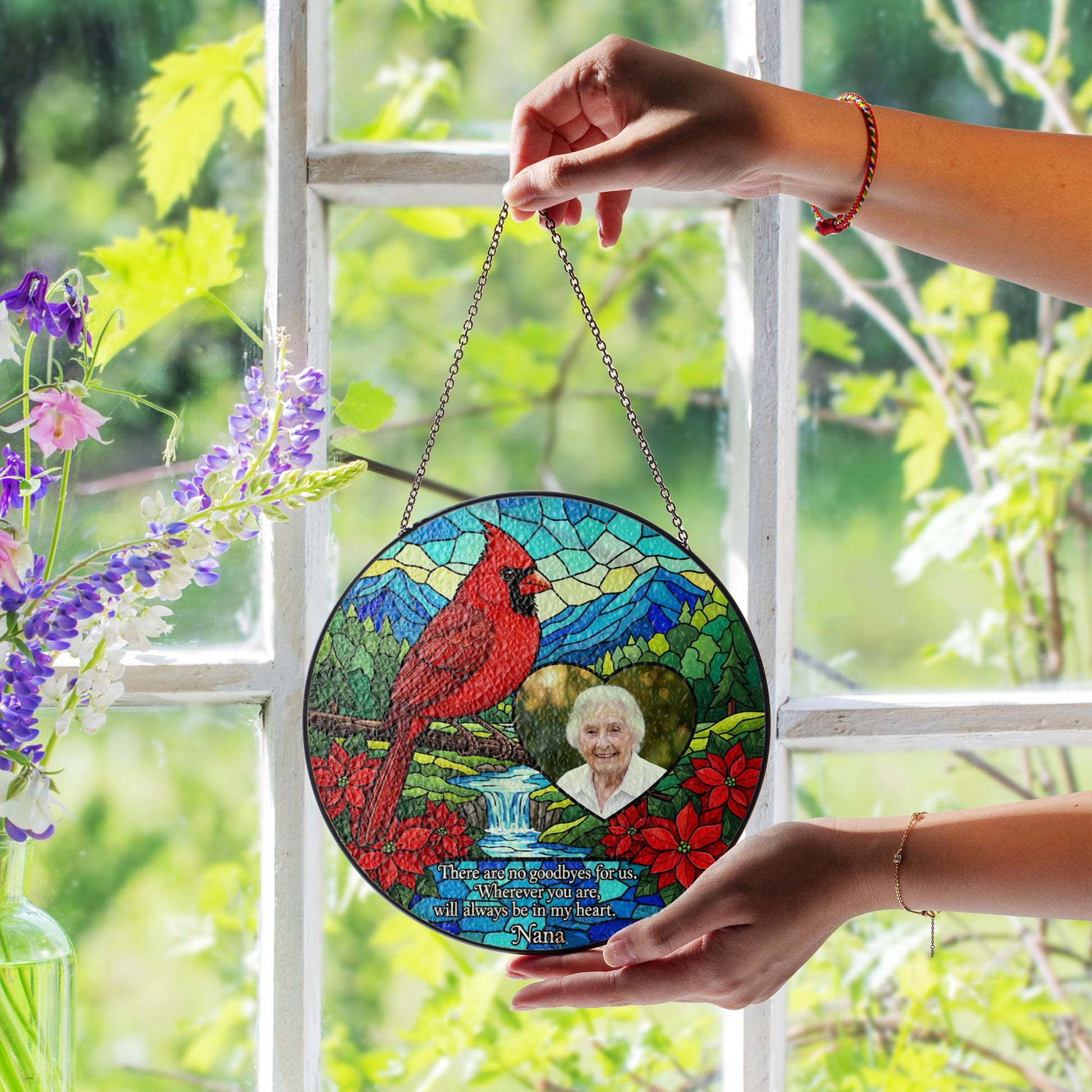 Personalised Cardinal Glass Suncatcher: Custom Photo Memorial Ornament for Loved One image 2