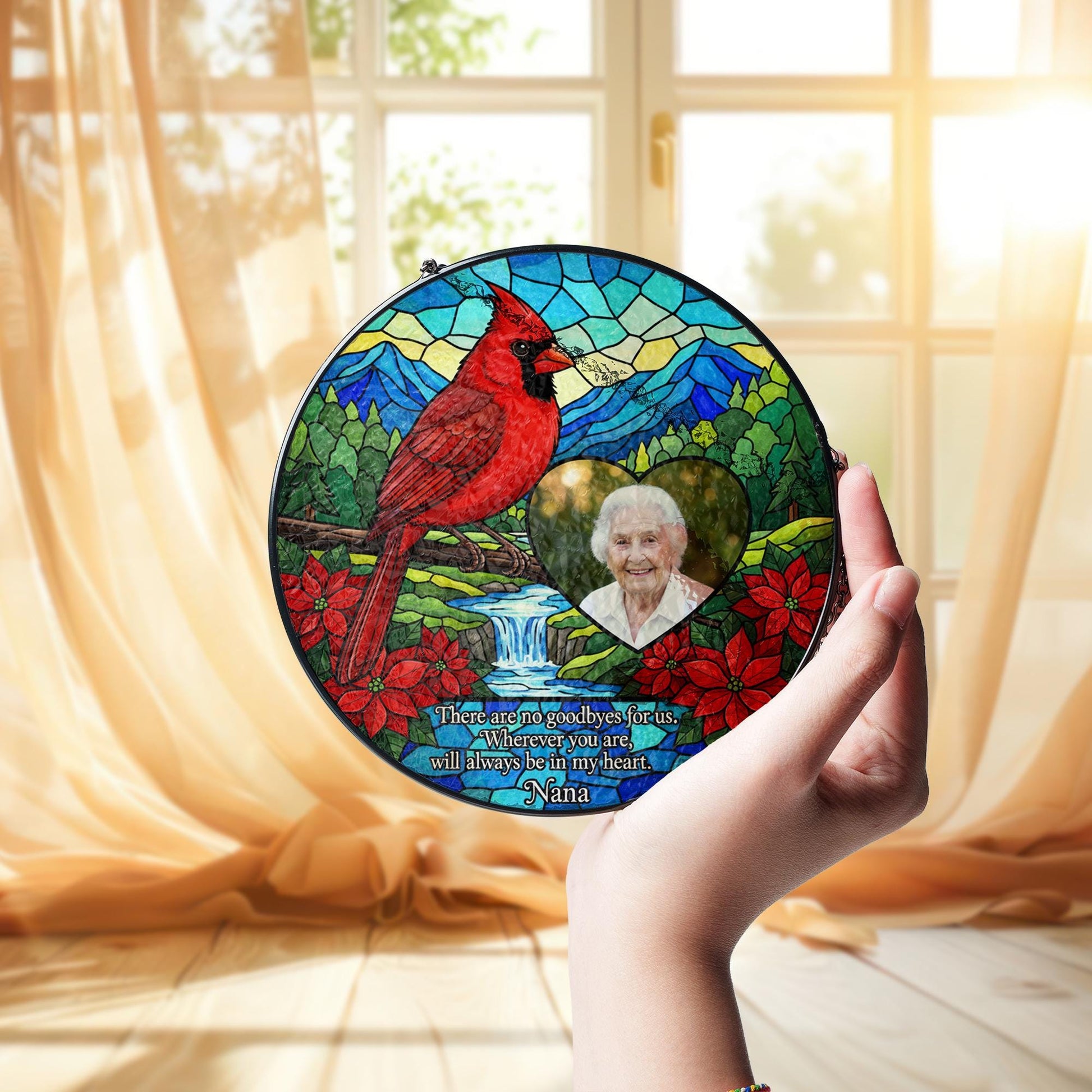 Personalised Cardinal Glass Suncatcher: Custom Photo Memorial Ornament for Loved One image 3