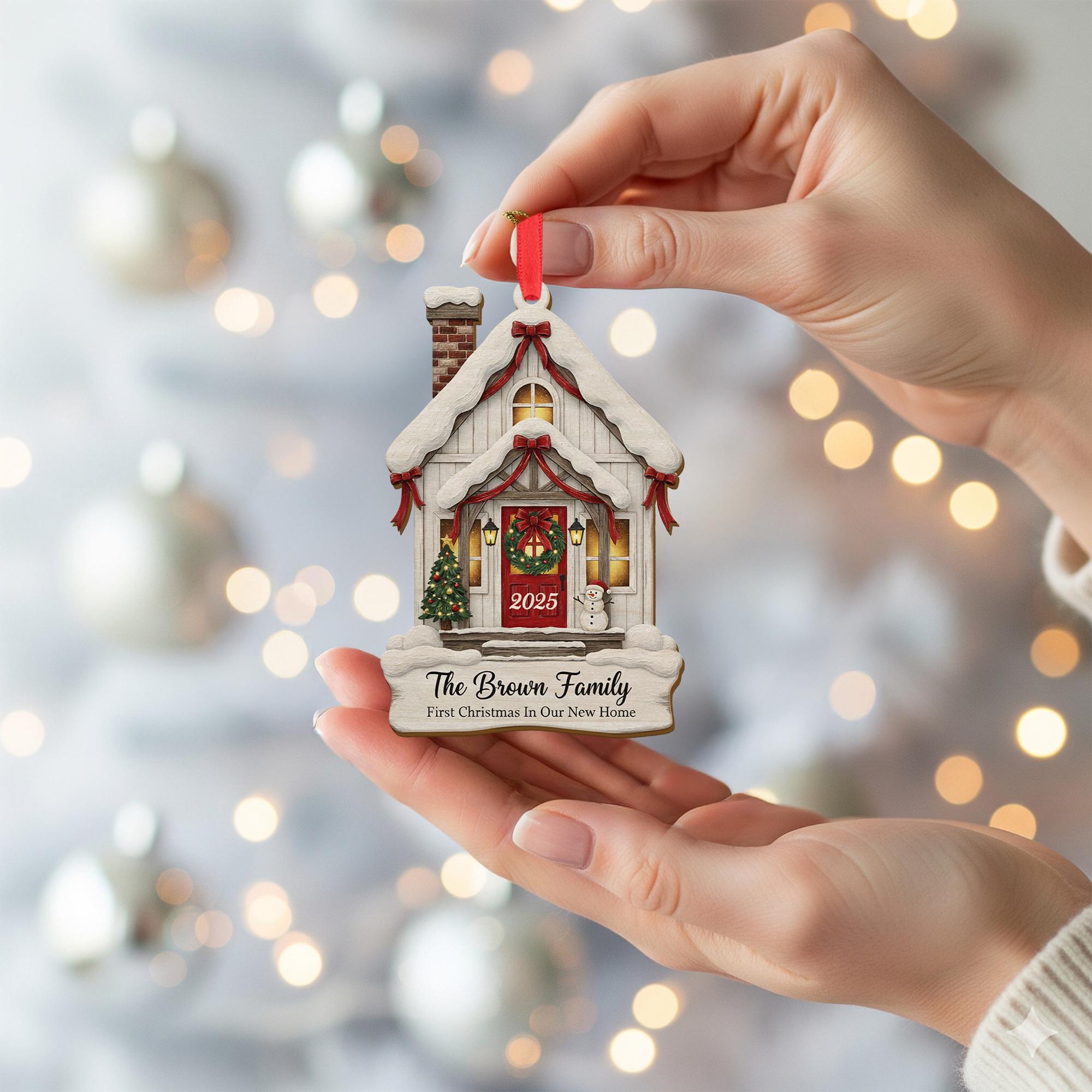 Personalized New Home Ornament: Custom Family Name Wooden Decoration image 2