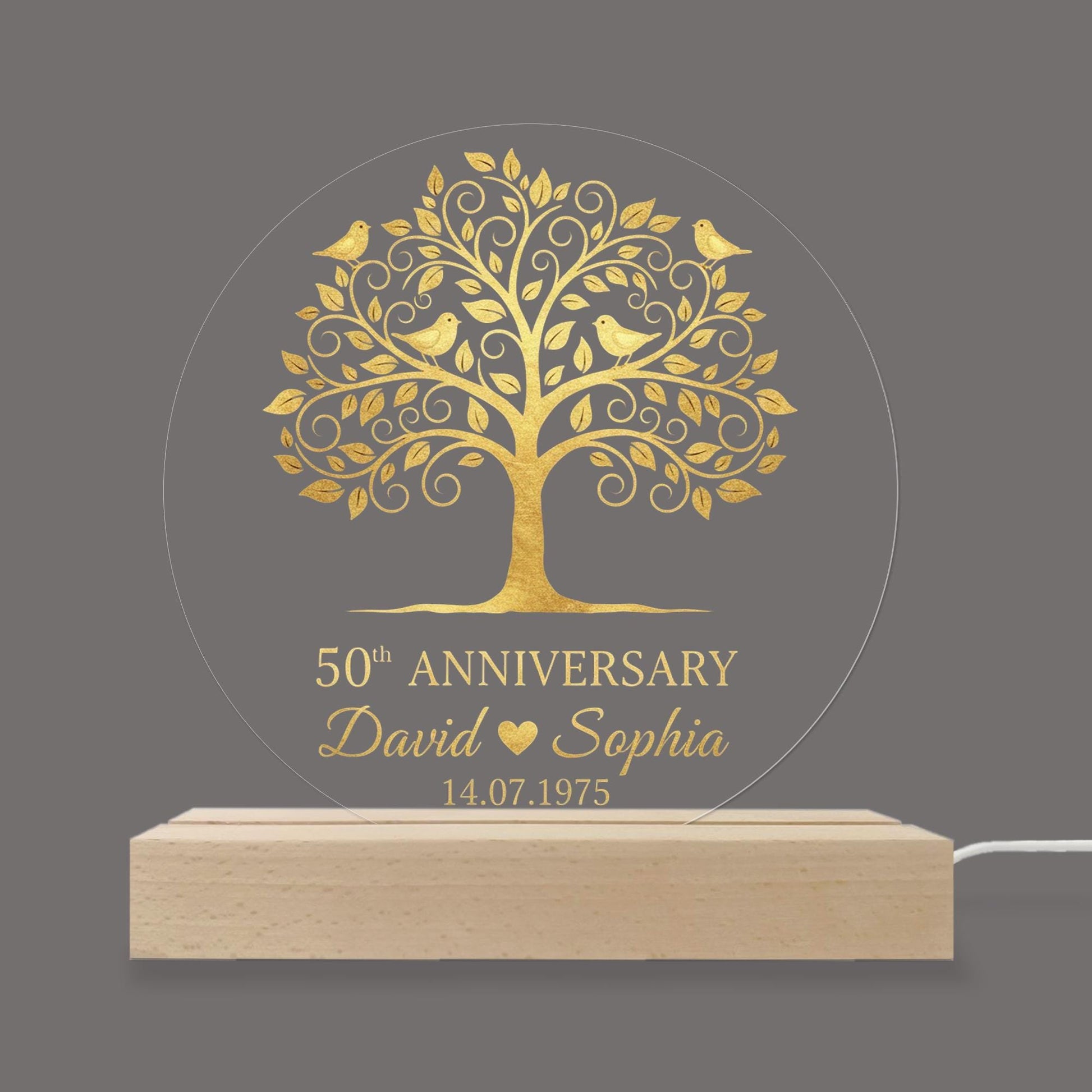 Personalised 50th Anniversary LED Light – Custom Name & Date Acrylic Lamp with Wooden Base image 7
