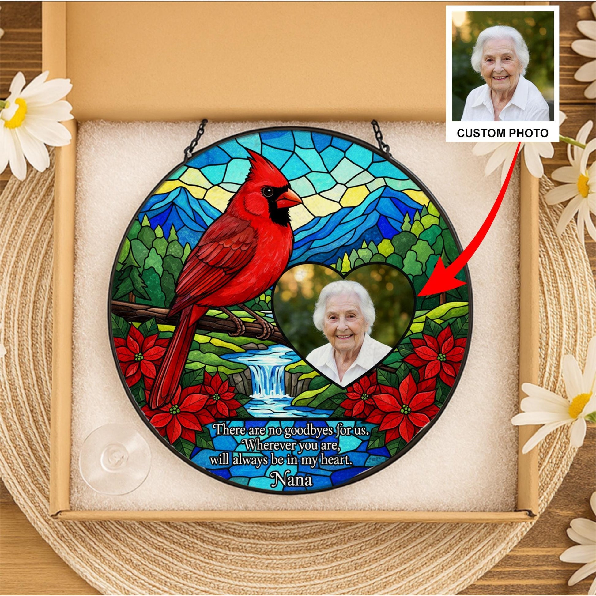 Personalised Cardinal Glass Suncatcher: Custom Photo Memorial Ornament for Loved One image 1