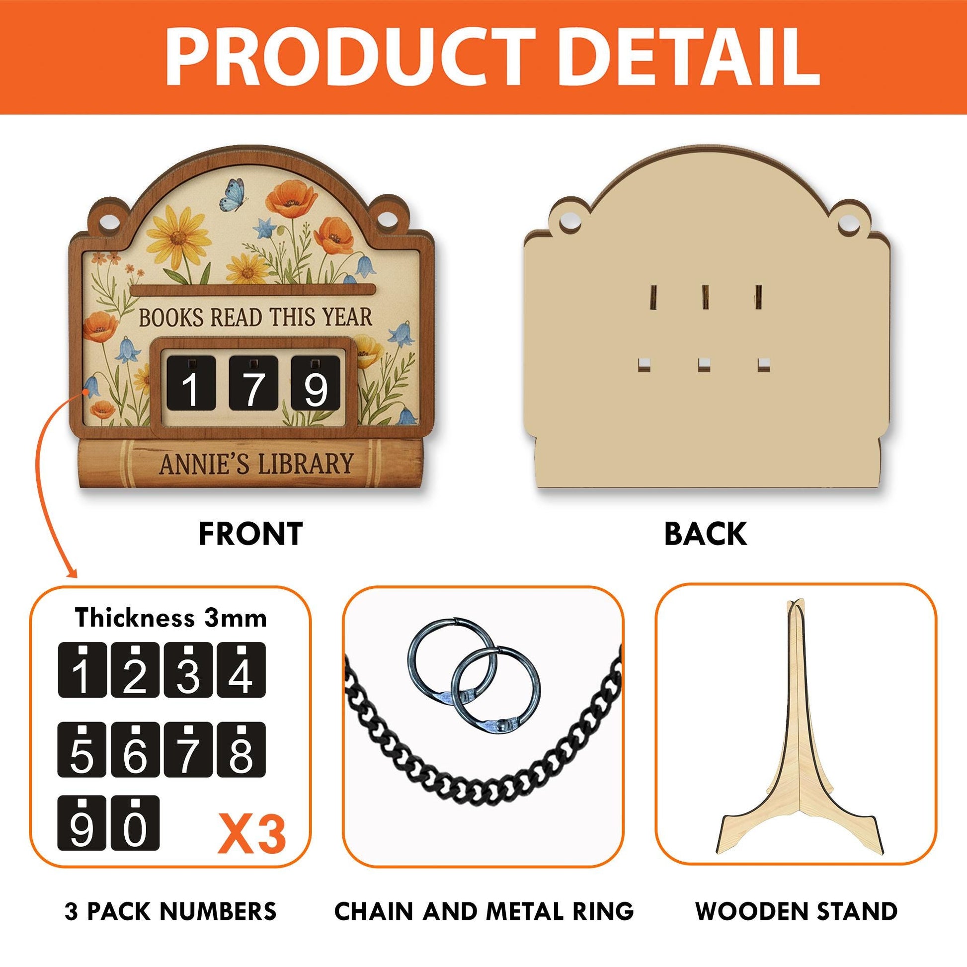 Custom Books Read Tracker Counter - Personalized Wooden Book Lover Gift image 3