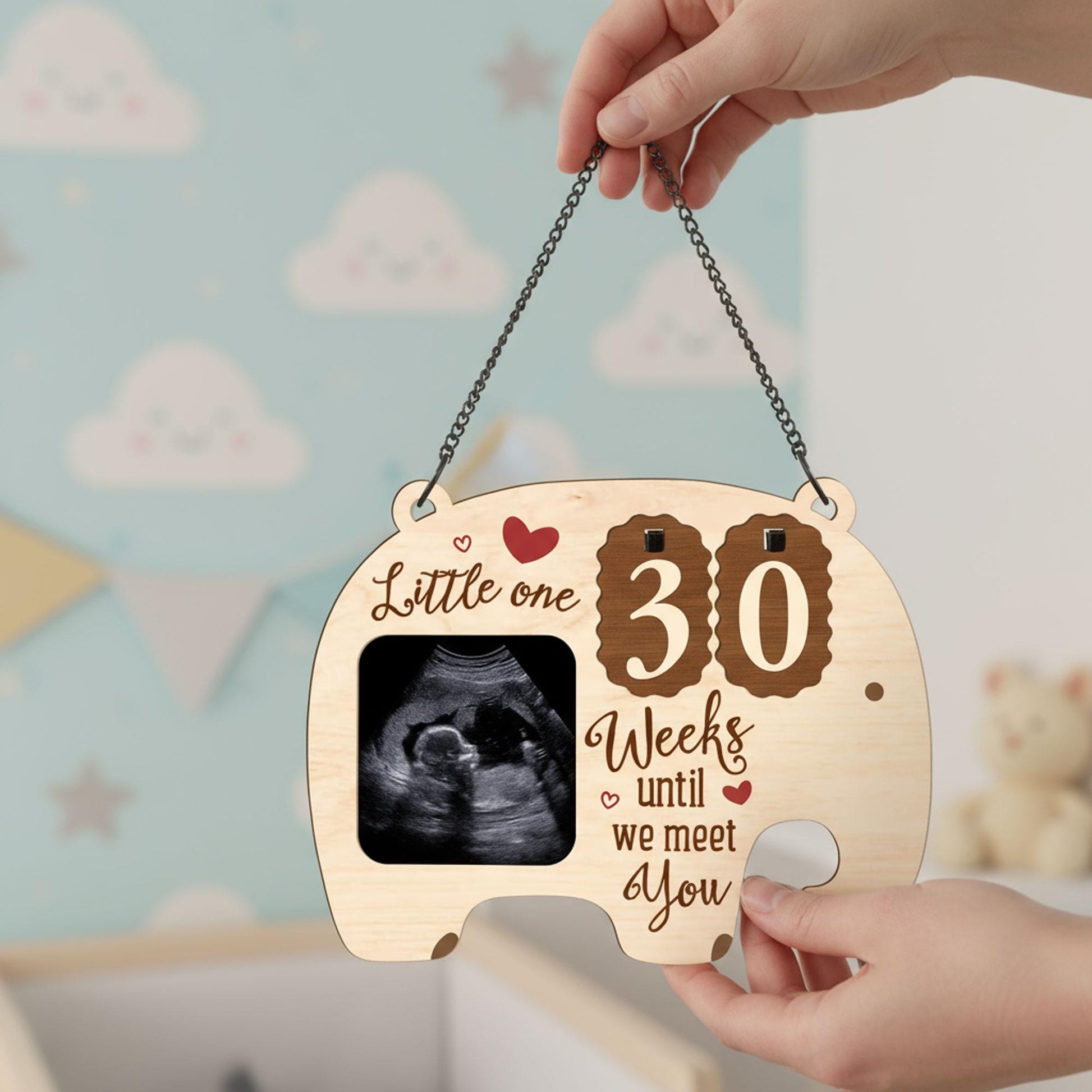 Custom Baby Elephant Sonogram Picture Frame: Ultrasound Countdown Gift for Expecting Parents image 1