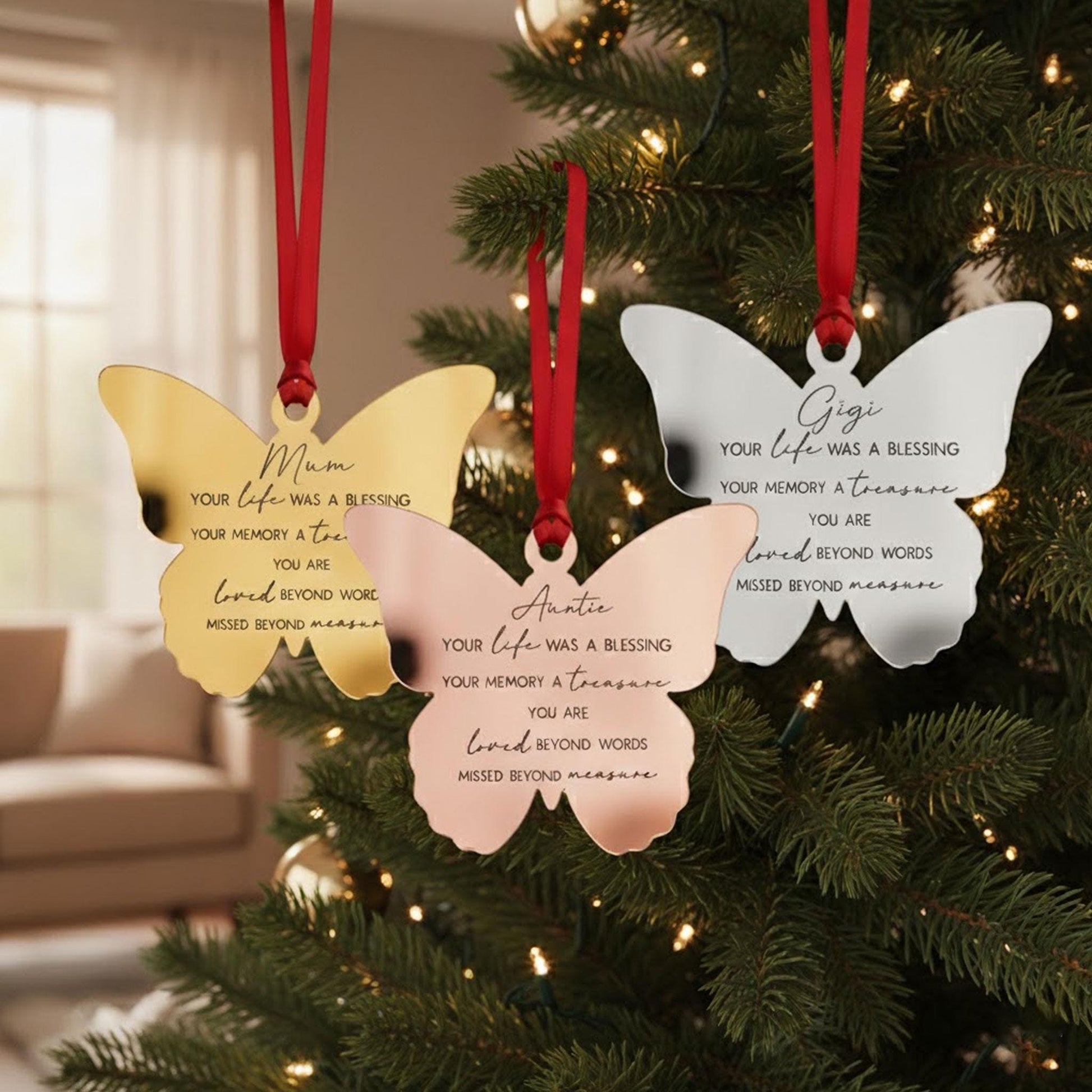 Family Remembrance Christmas Acrylic Mirror Ornament: Memorial Tree Decoration image 4