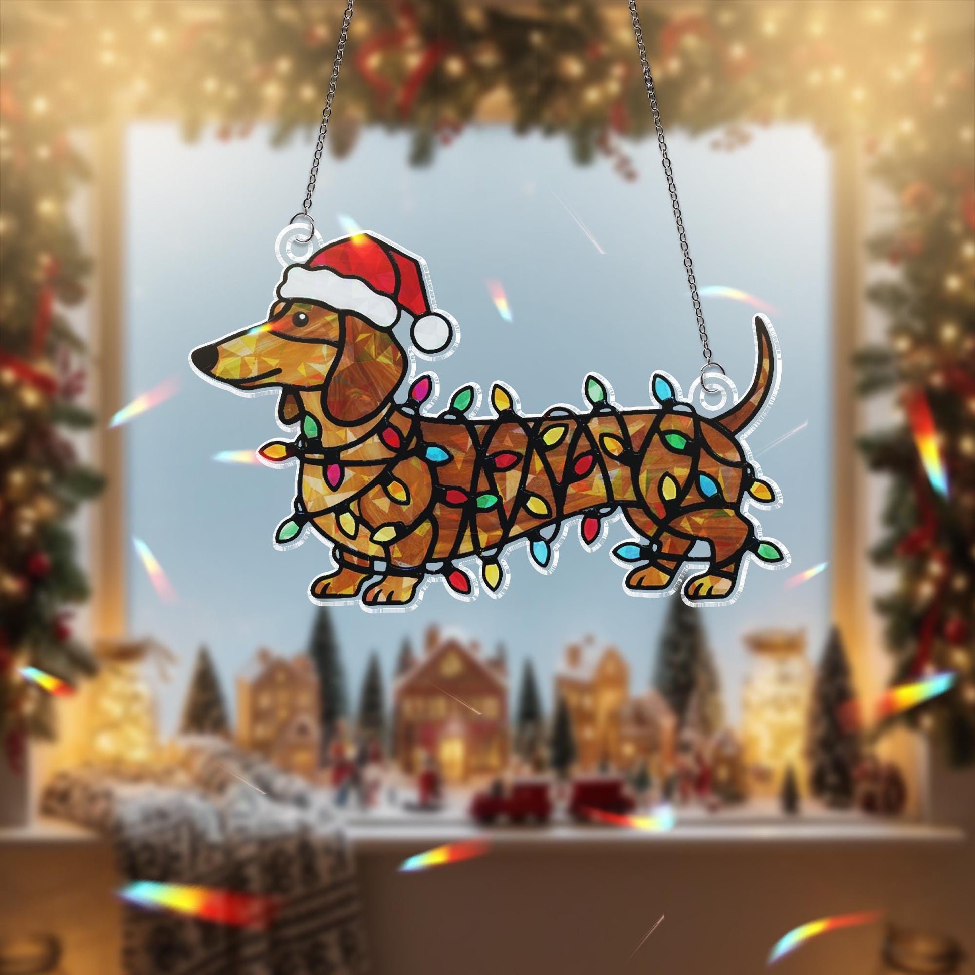 Hologram Dachshund Window Hanging — Acrylic Dog Suncatcher Decor