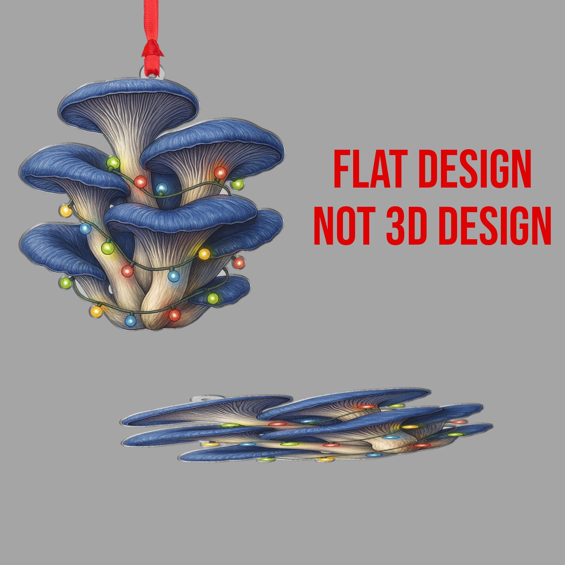 Mushroom Christmas Ornament – Blue Oyster Design with Holiday String Lights