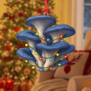 Mushroom Christmas Ornament – Blue Oyster Design with Holiday String Lights