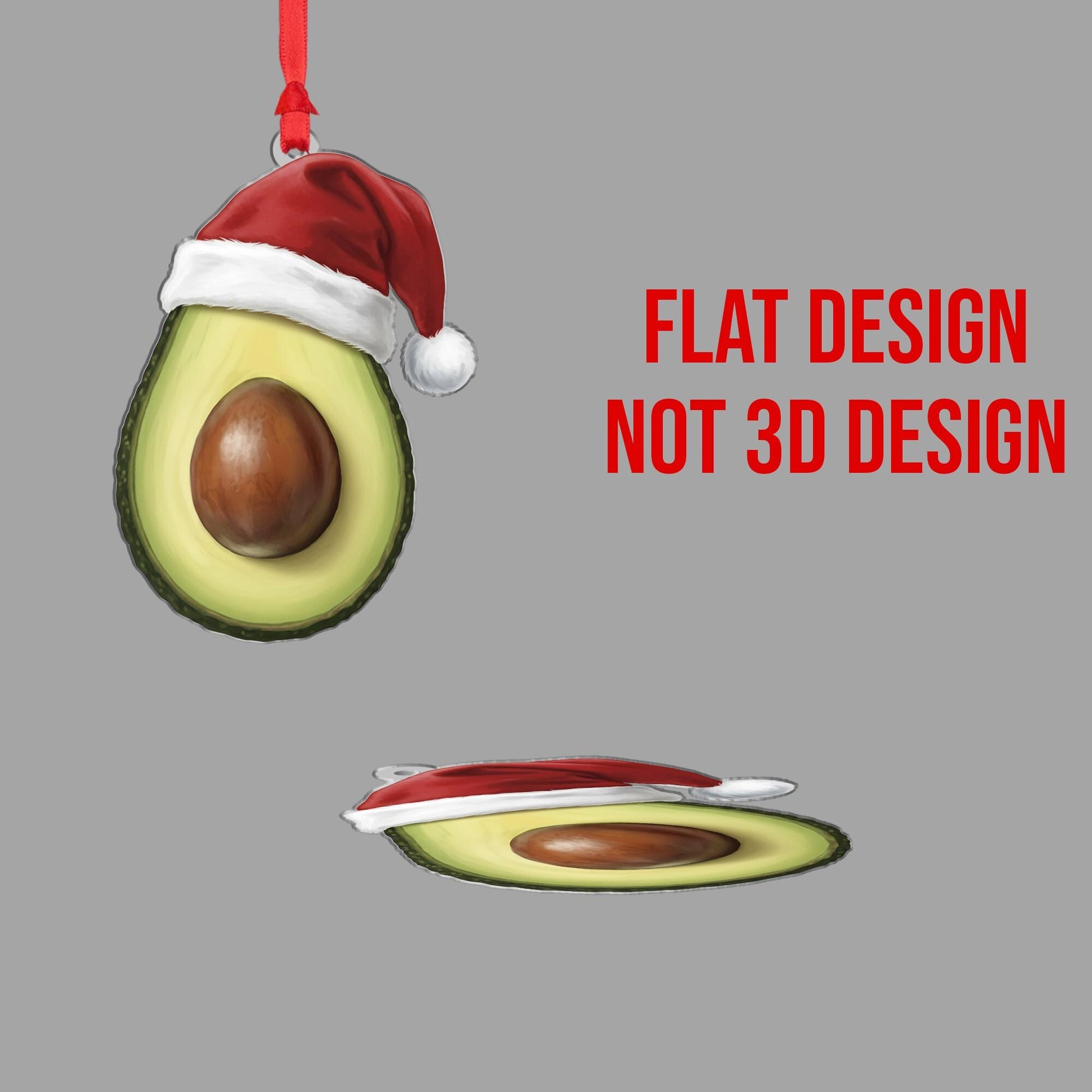 Avocado Christmas Ornament – Fruit Design with Santa Hat