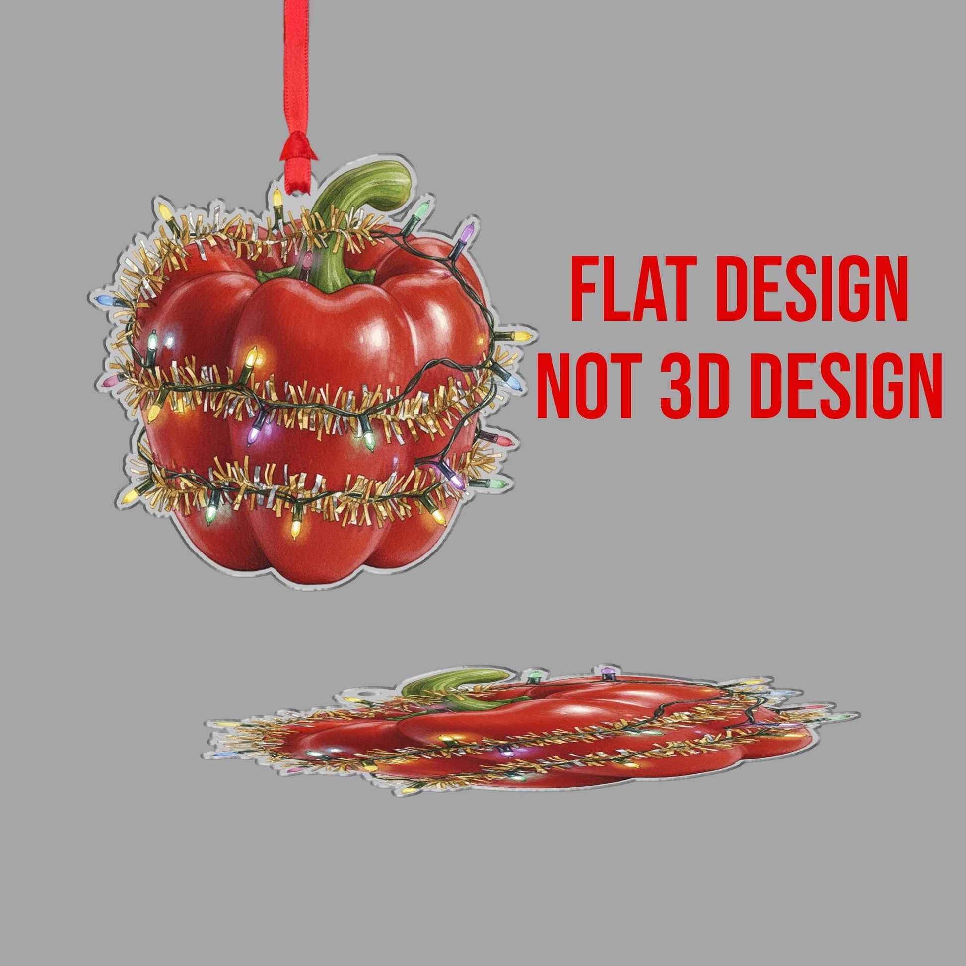 Bell Pepper Christmas Ornament – Red Vegetable Design with Holiday Lights