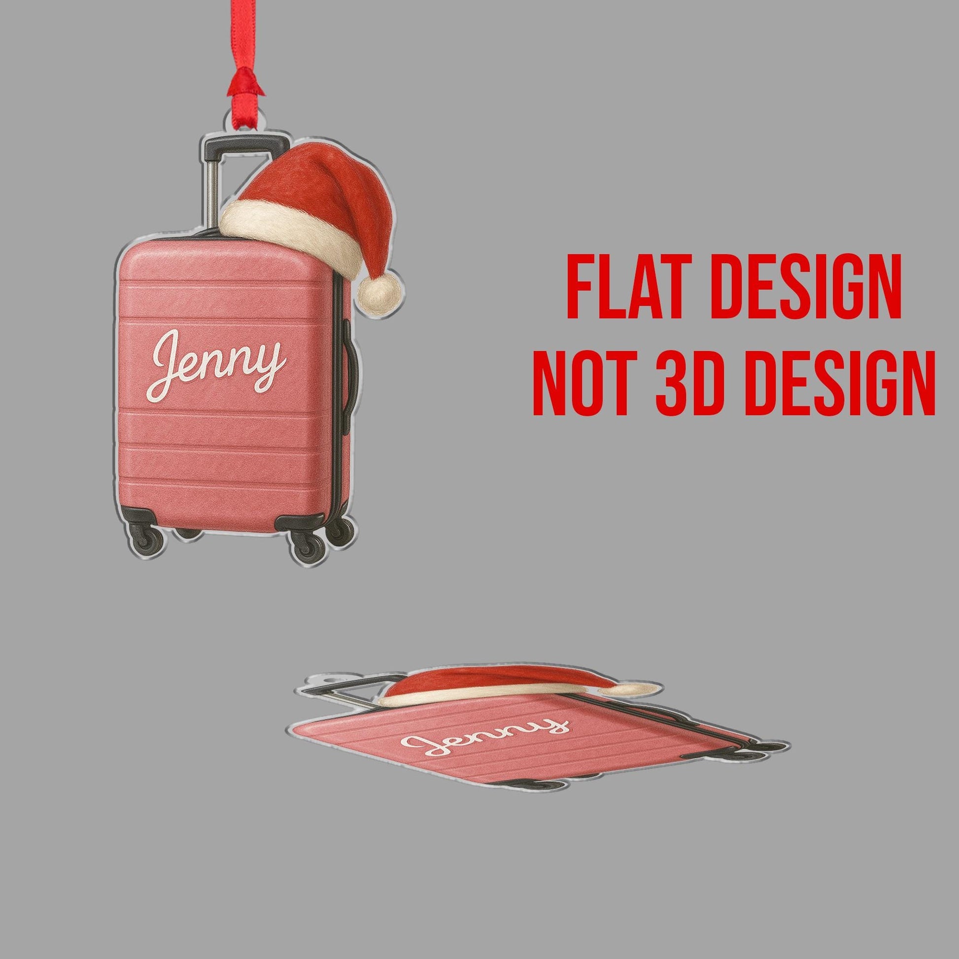 Personalized Suitcase Ornament – Luggage Design with Santa Hat