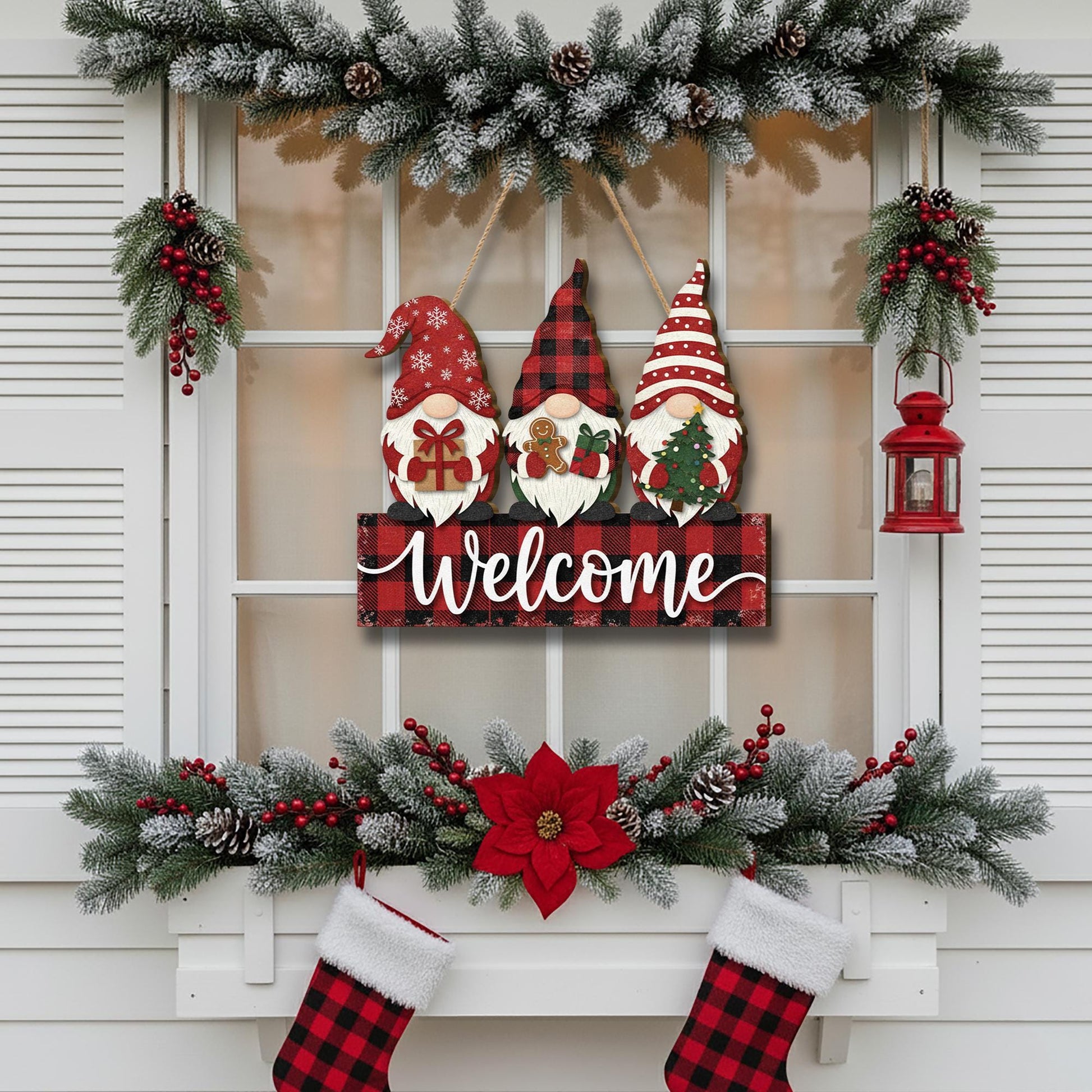 Christmas Gnome Welcome Door Sign: Holiday Plywood Decor