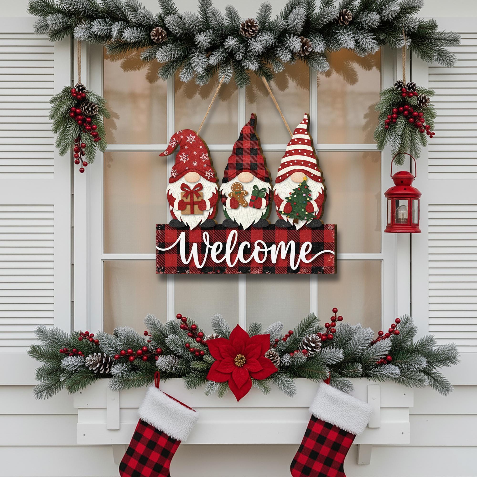 Christmas Gnome Welcome Door Sign: Holiday Plywood Decor