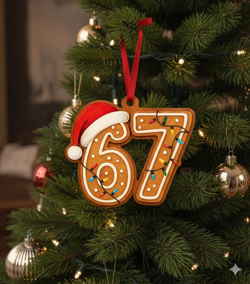 Wood 67 Ornament: Funny Six Seven Christmas Cookie Design Holiday Hanging