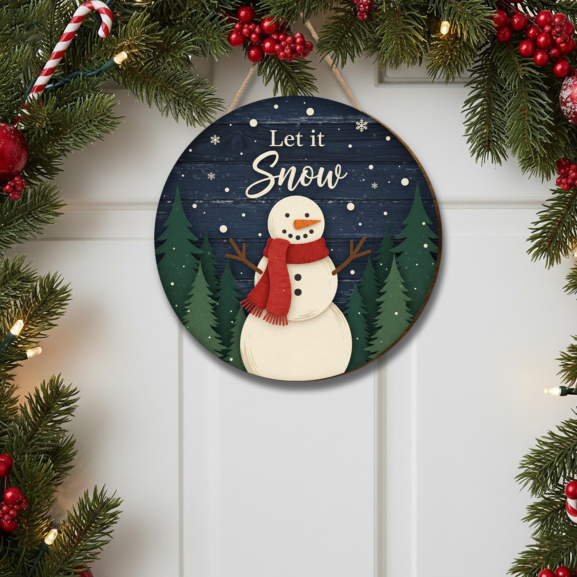 Let It Snow Door Sign: Rustic Holiday Welcome Sign