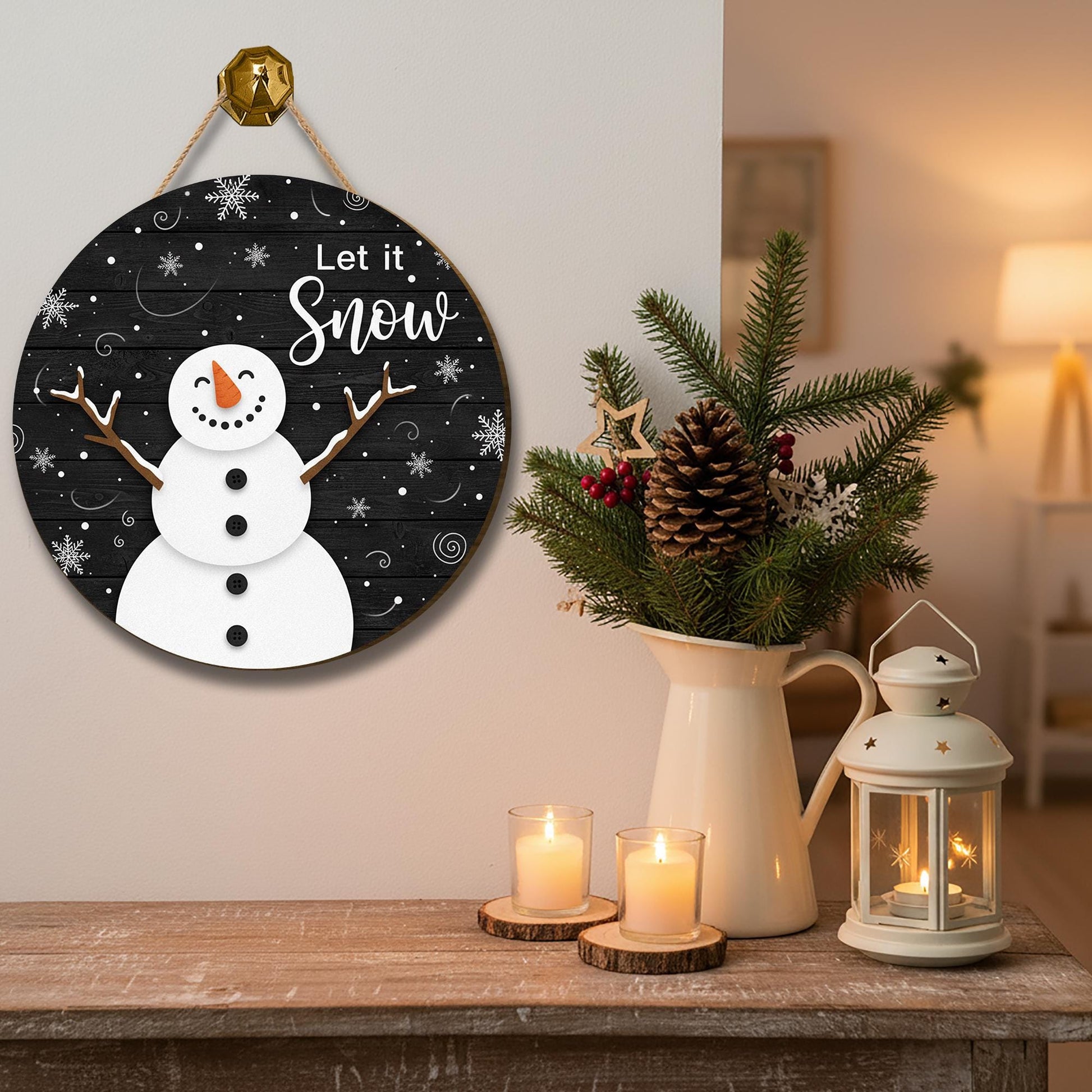 Winter Holiday Welcome Sign: Rustic Snowman Door Decoration