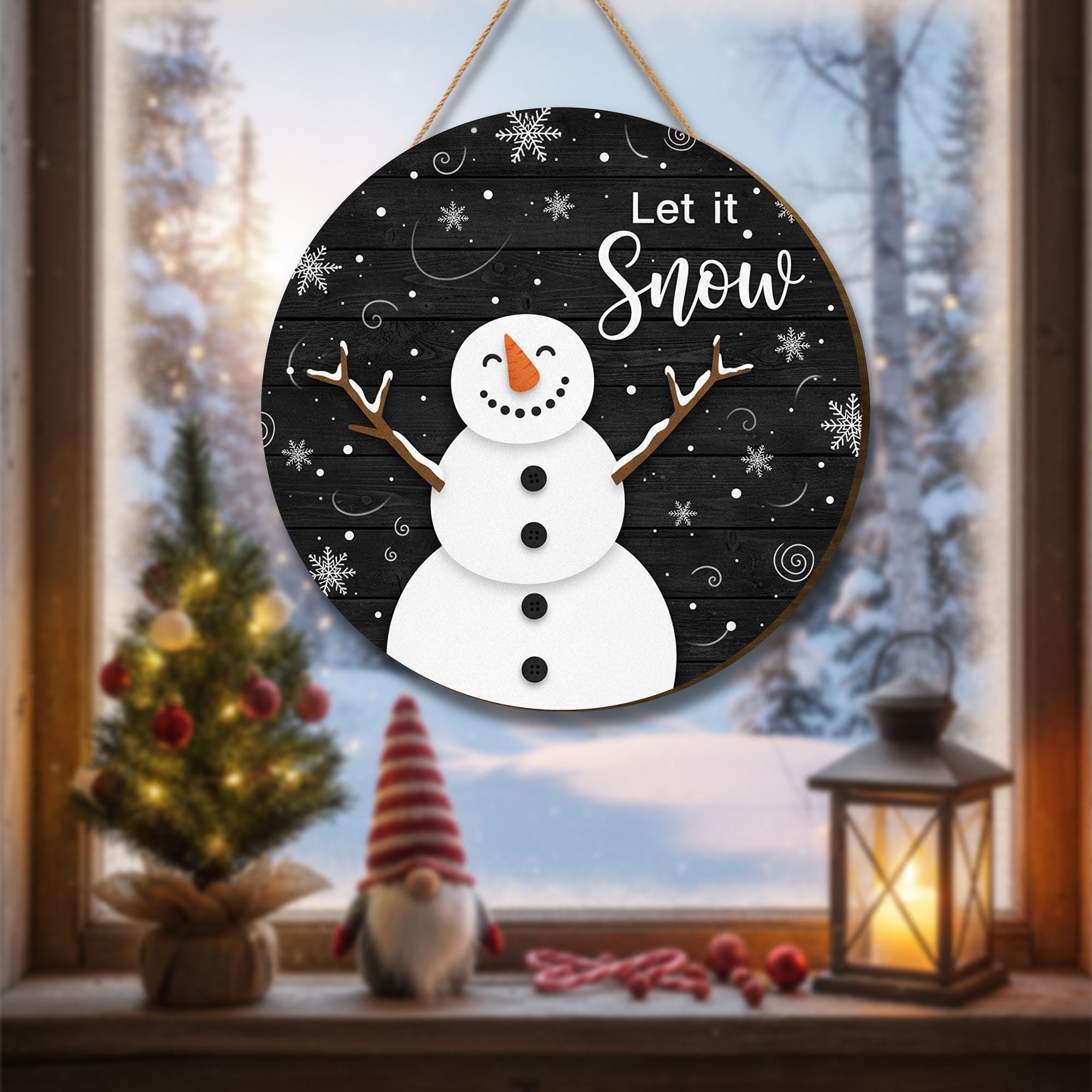 Winter Holiday Welcome Sign: Rustic Snowman Door Decoration
