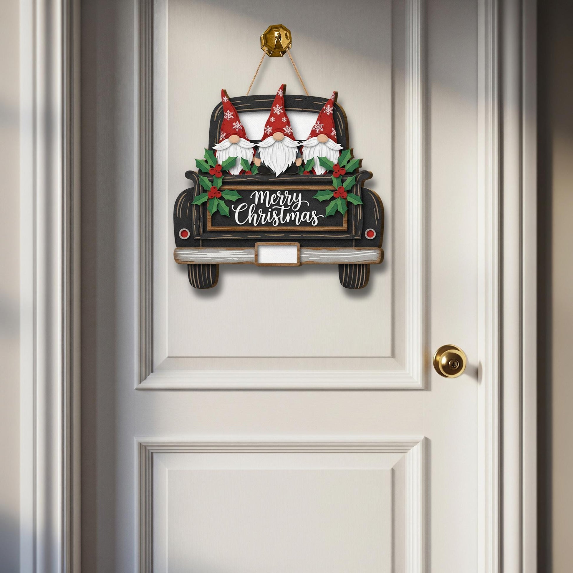 Merry Christmas Gnome Truck Door Sign – Christmas Porch Decor