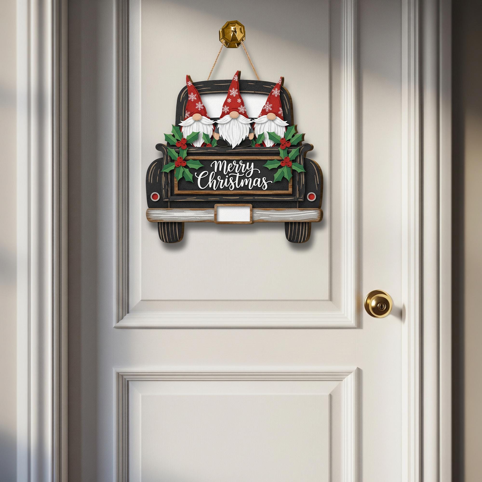 Merry Christmas Gnome Truck Door Sign – Christmas Porch Decor