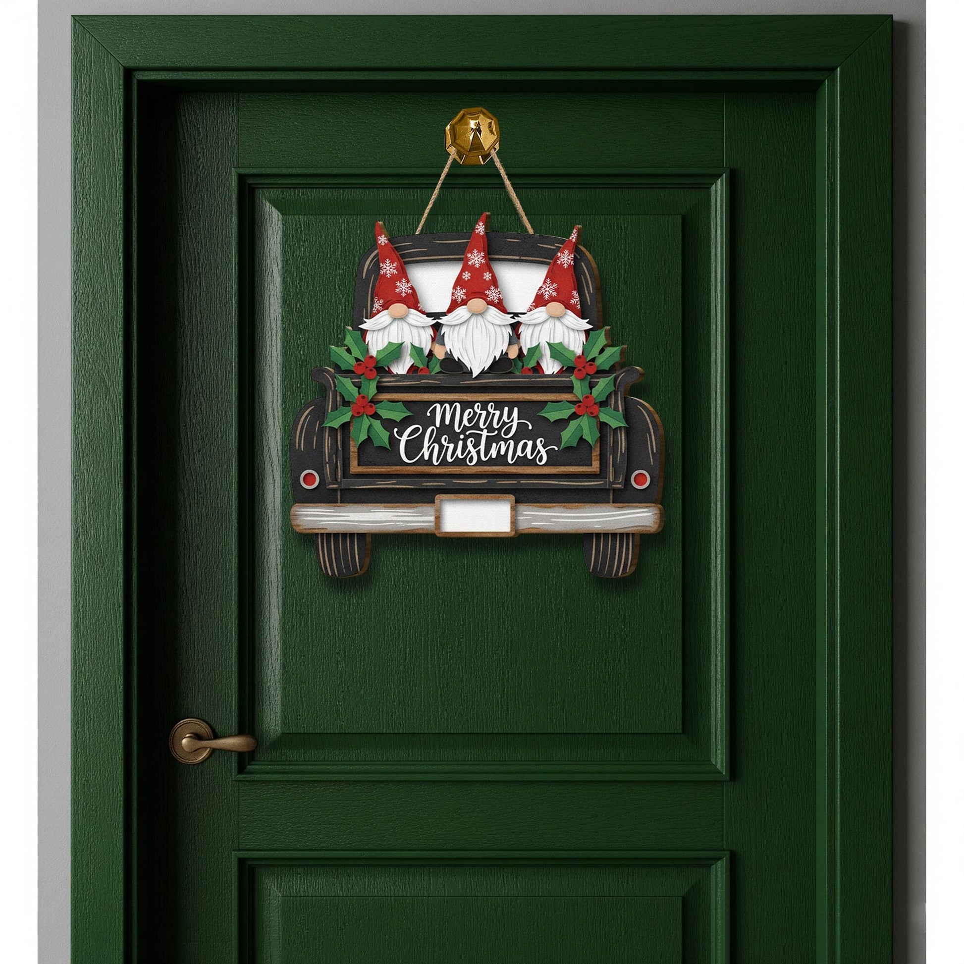 Merry Christmas Gnome Truck Door Sign – Christmas Porch Decor