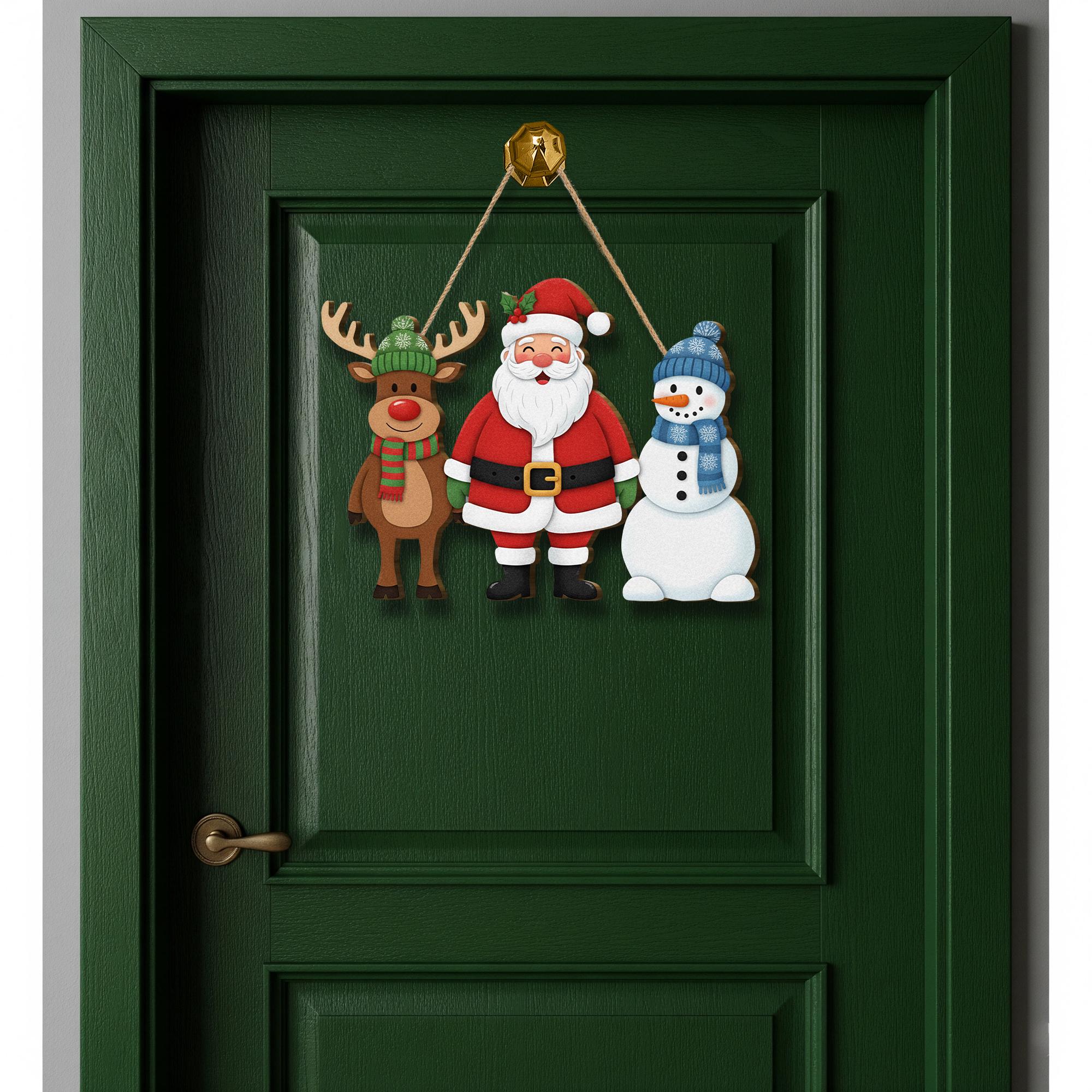 Christmas door sign – Santa Reindeer Snowman Welcome Sign
