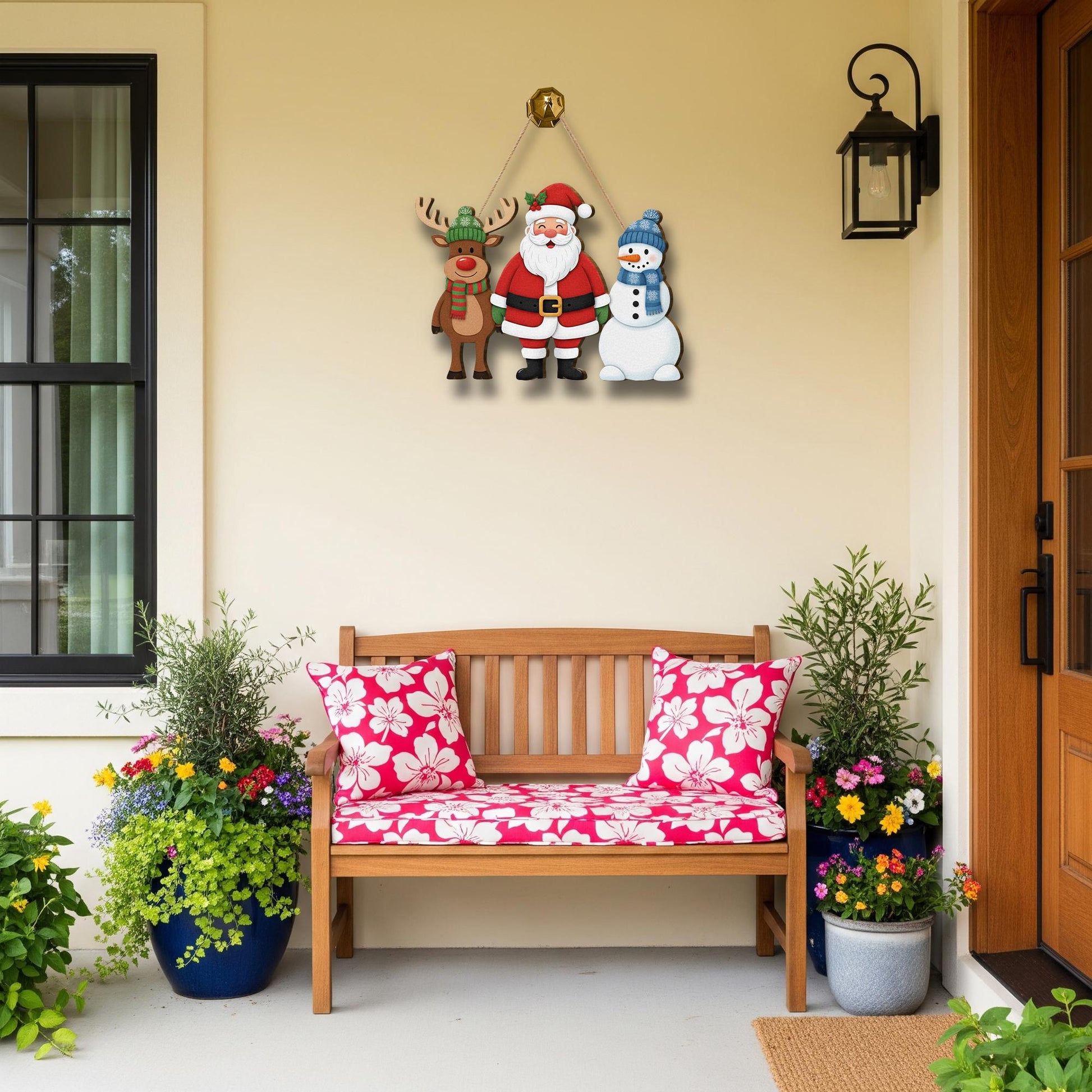Christmas door sign – Santa Reindeer Snowman Welcome Sign