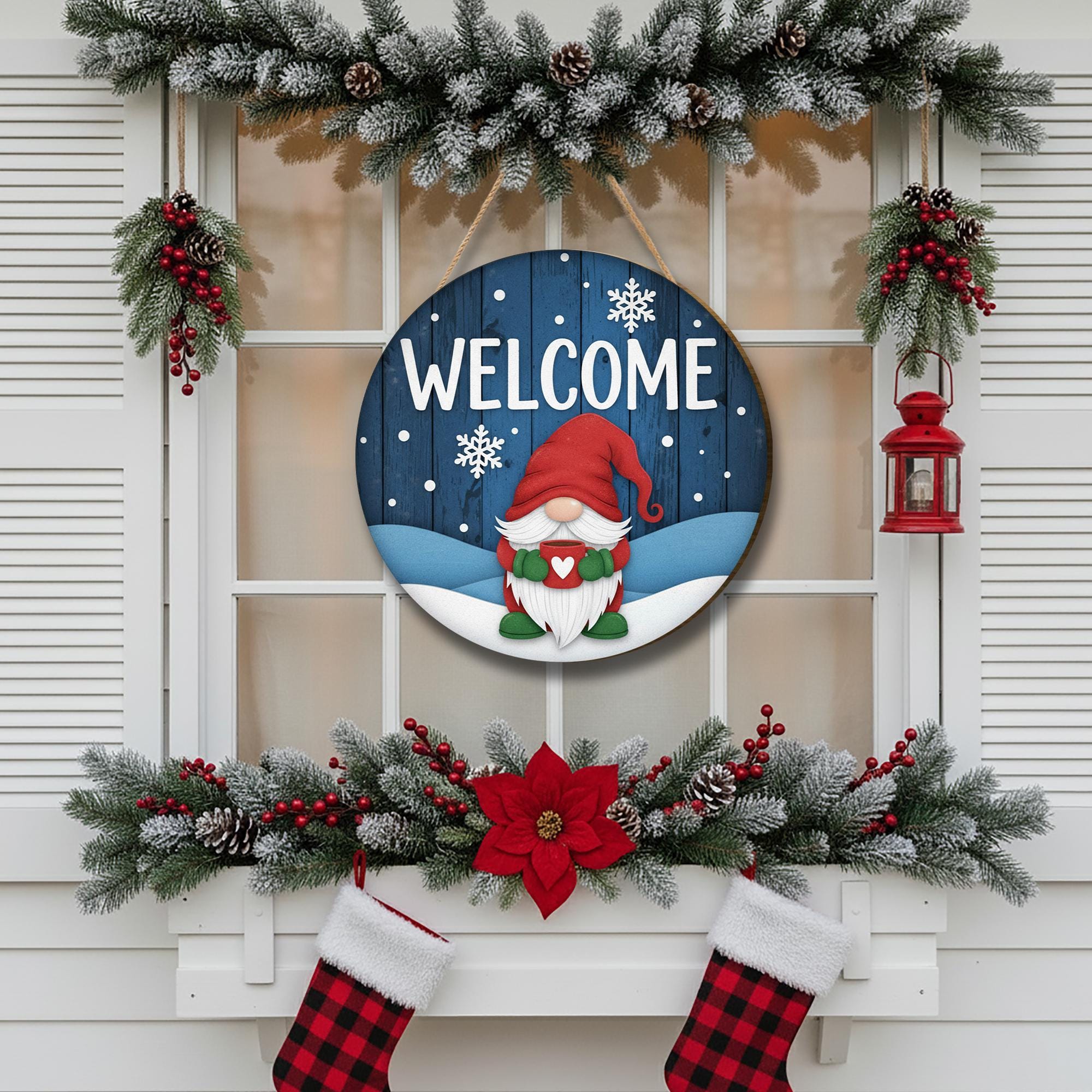 Christmas Gnome Welcome Sign: Winter Front Door Decor