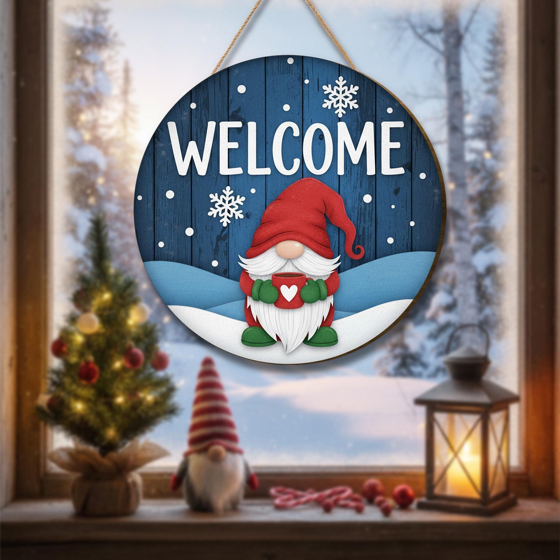 Christmas Gnome Welcome Sign: Winter Front Door Decor