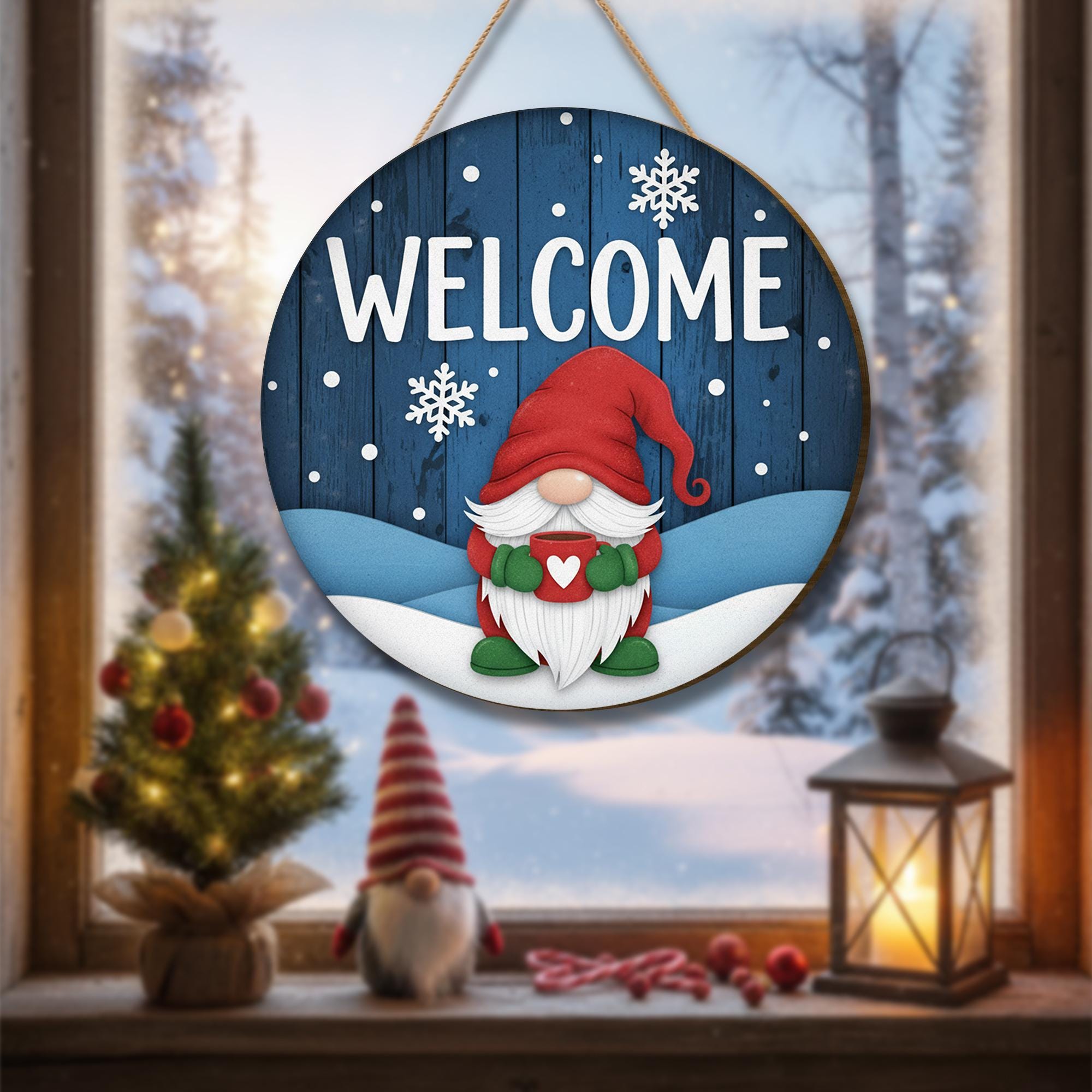 Christmas Gnome Welcome Sign: Winter Front Door Decor