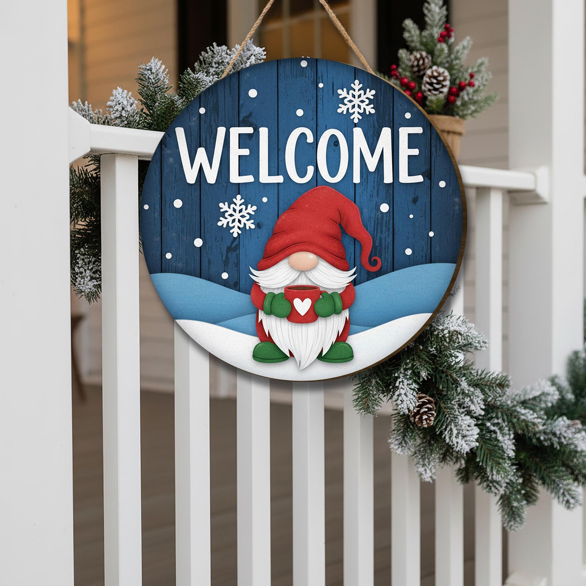 Christmas Gnome Welcome Sign: Winter Front Door Decor