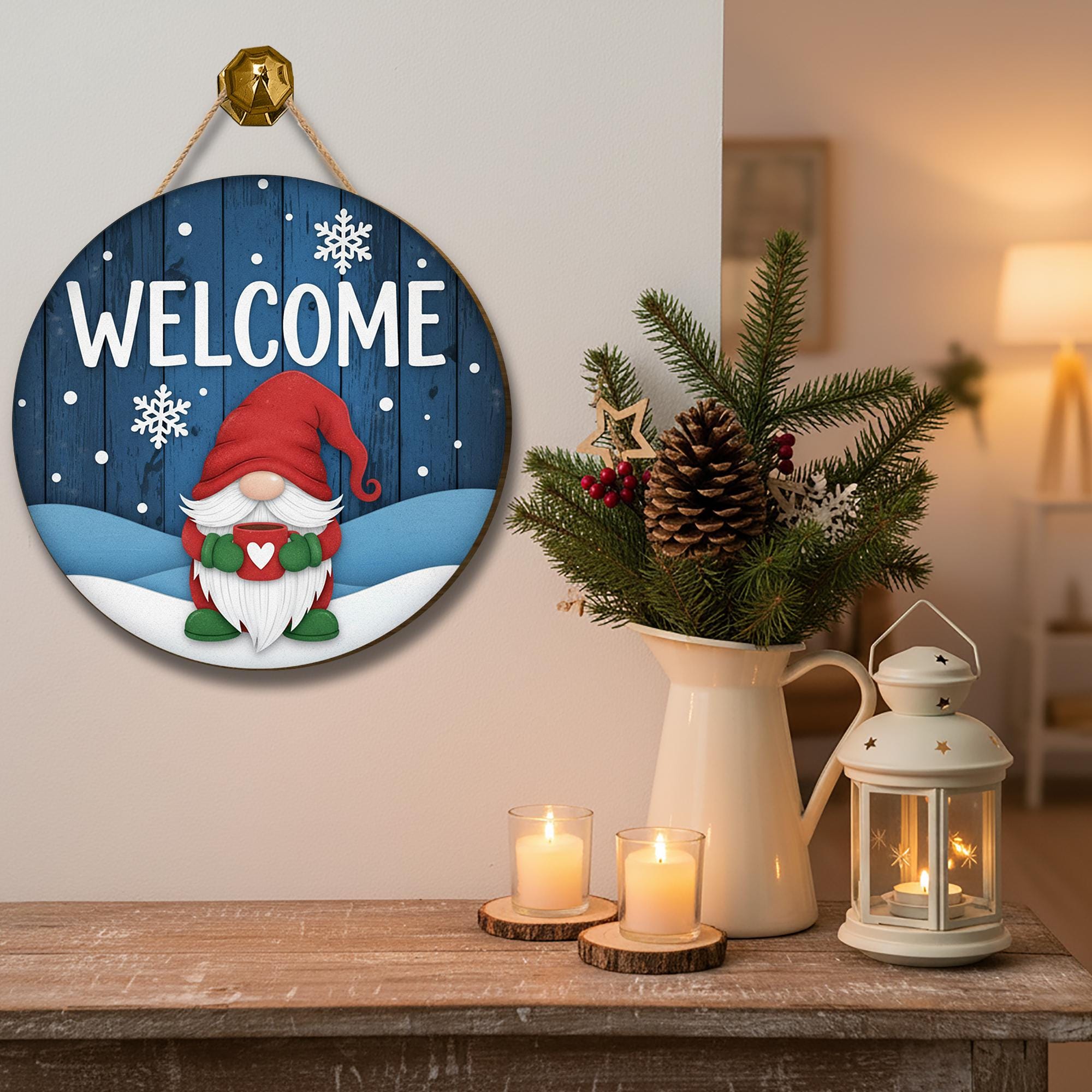 Christmas Gnome Welcome Sign: Winter Front Door Decor