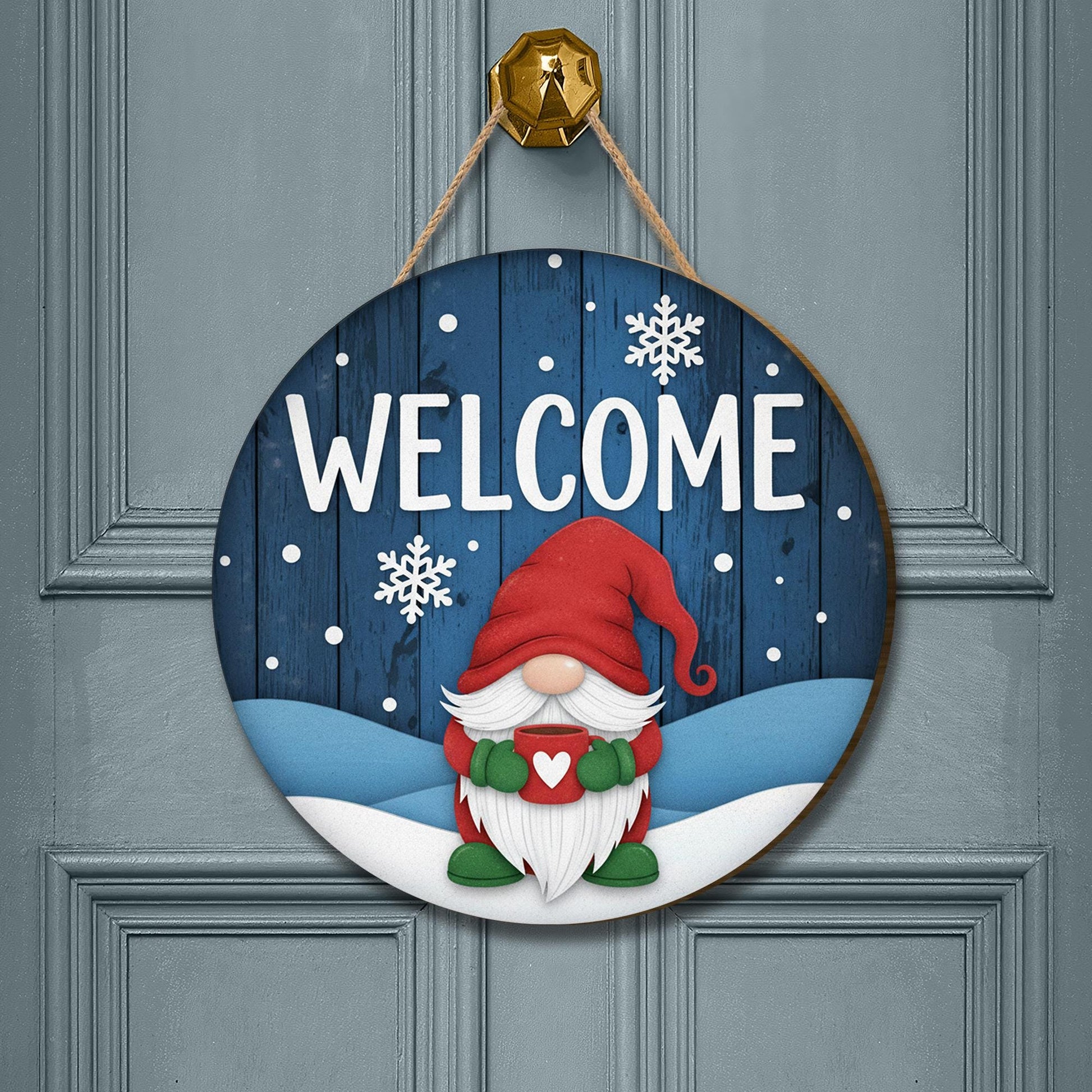 Christmas Gnome Welcome Sign: Winter Front Door Decor