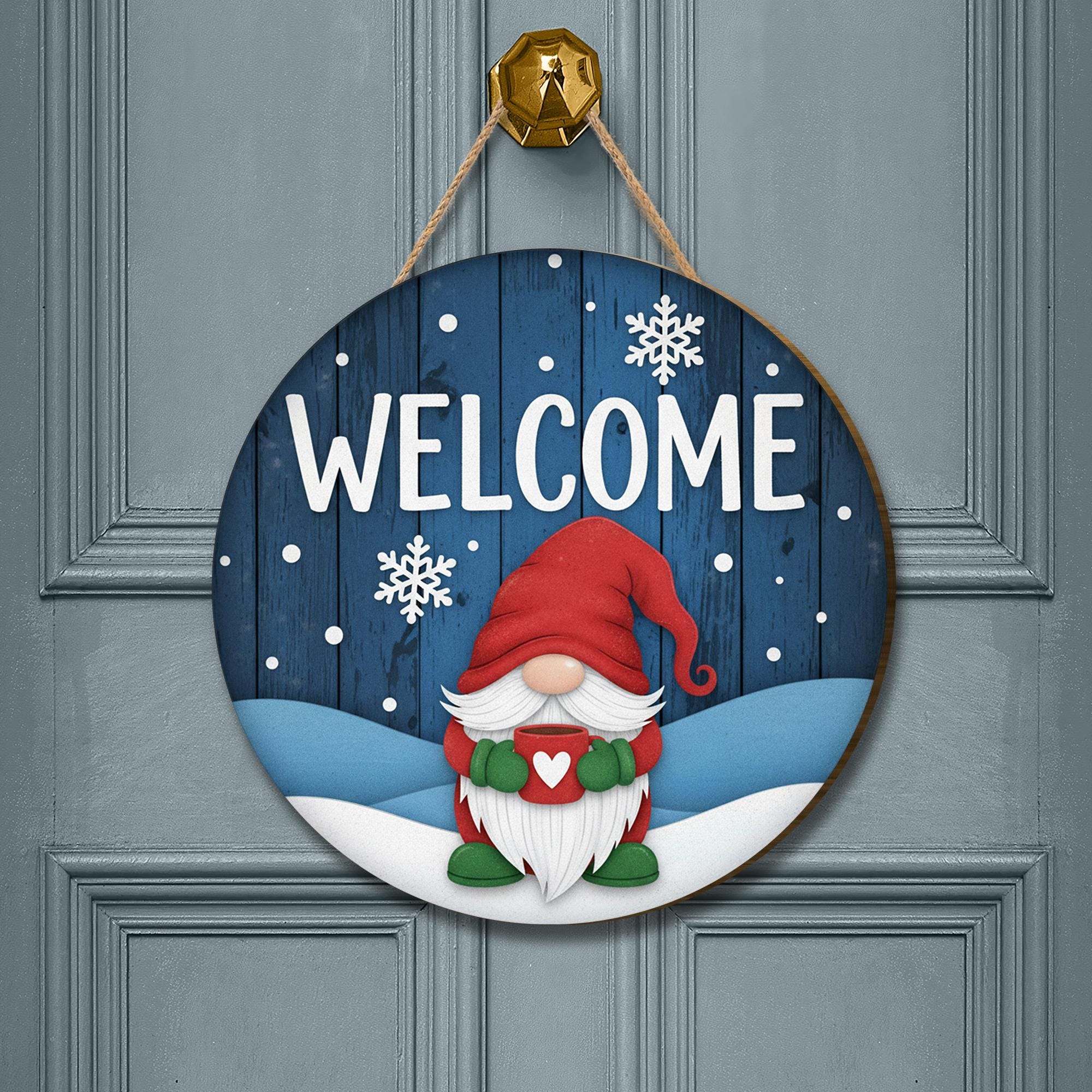 Christmas Gnome Welcome Sign: Winter Front Door Decor