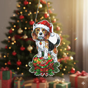 Beagle Acrylic Suncatcher, Santa Hat Christmas Window Hanging