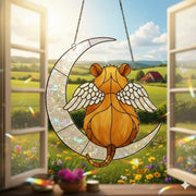 Hamster Memorial Window Hanging, Angel Wings Crescent Moon Suncatcher, Acrylic Pet Loss Decor