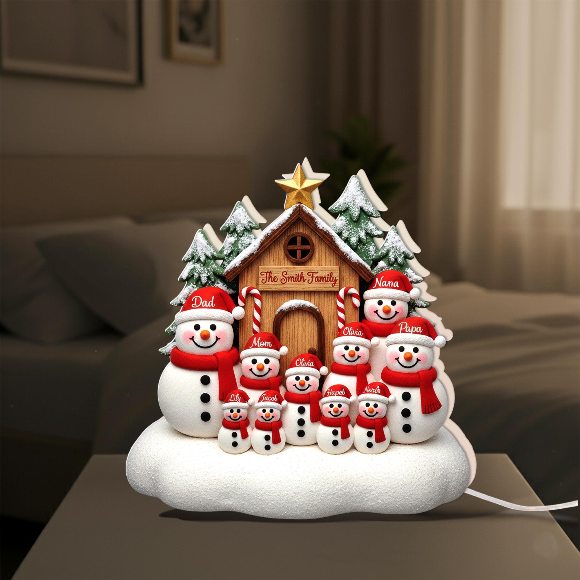 Custom Family Snowman Light Box: Personalized Christmas LED Decor image 4