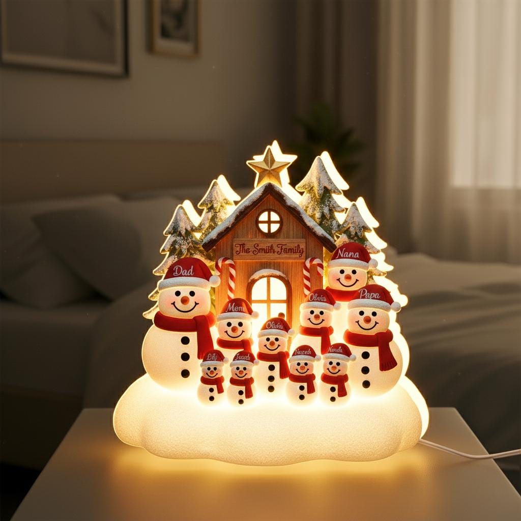 Custom Family Snowman Light Box: Personalized Christmas LED Decor image 1