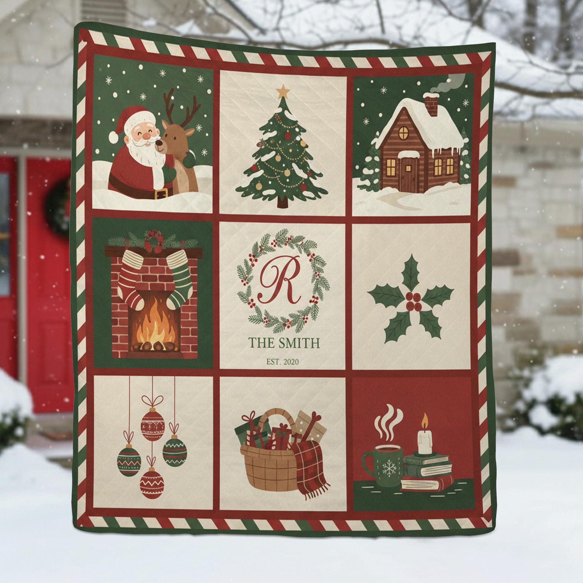 Personalized Christmas Quilt Blanket — Custom Family Name Holiday Throw 2025