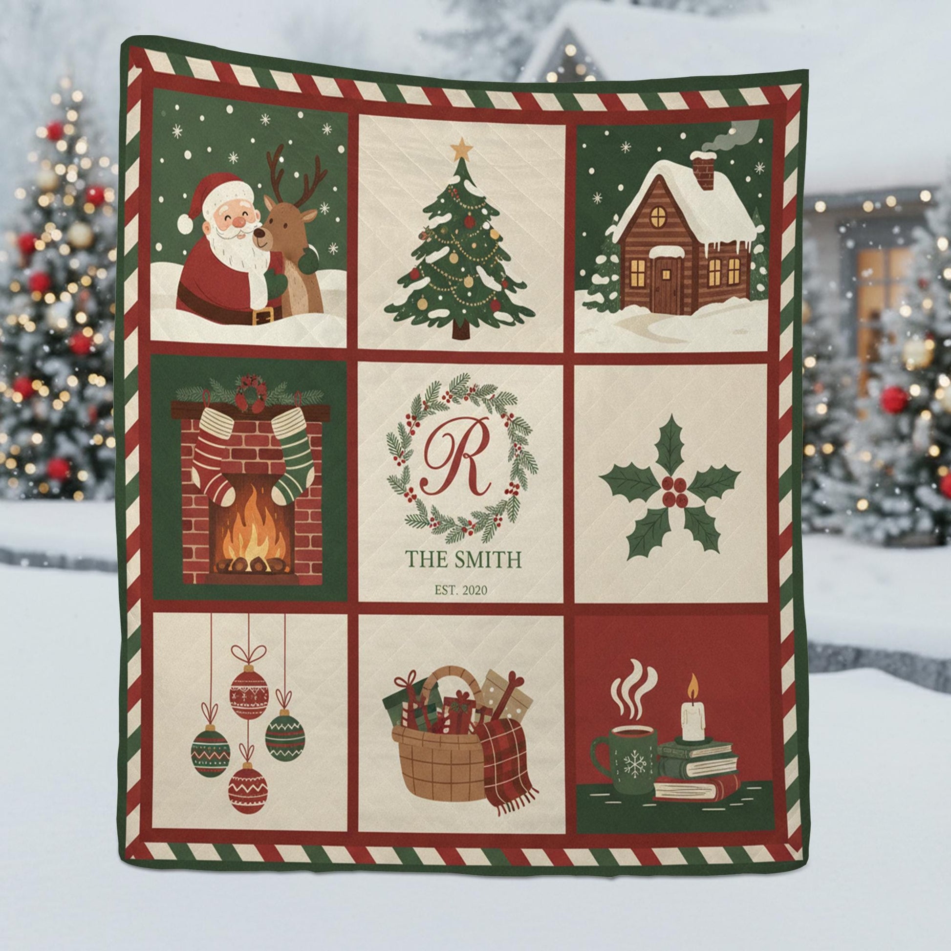 Personalized Christmas Quilt Blanket — Custom Family Name Holiday Throw 2025