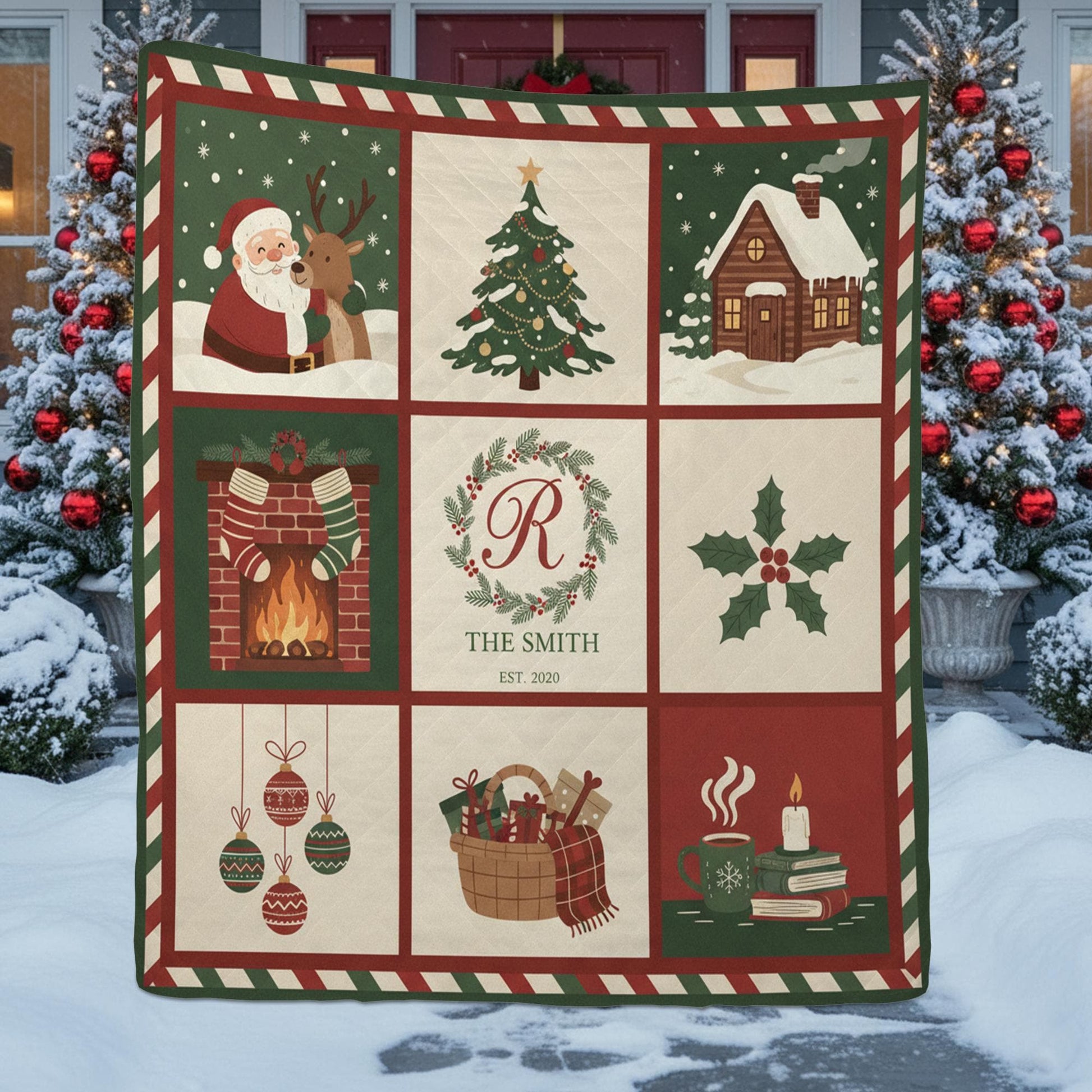 Personalized Christmas Quilt Blanket — Custom Family Name Holiday Throw 2025