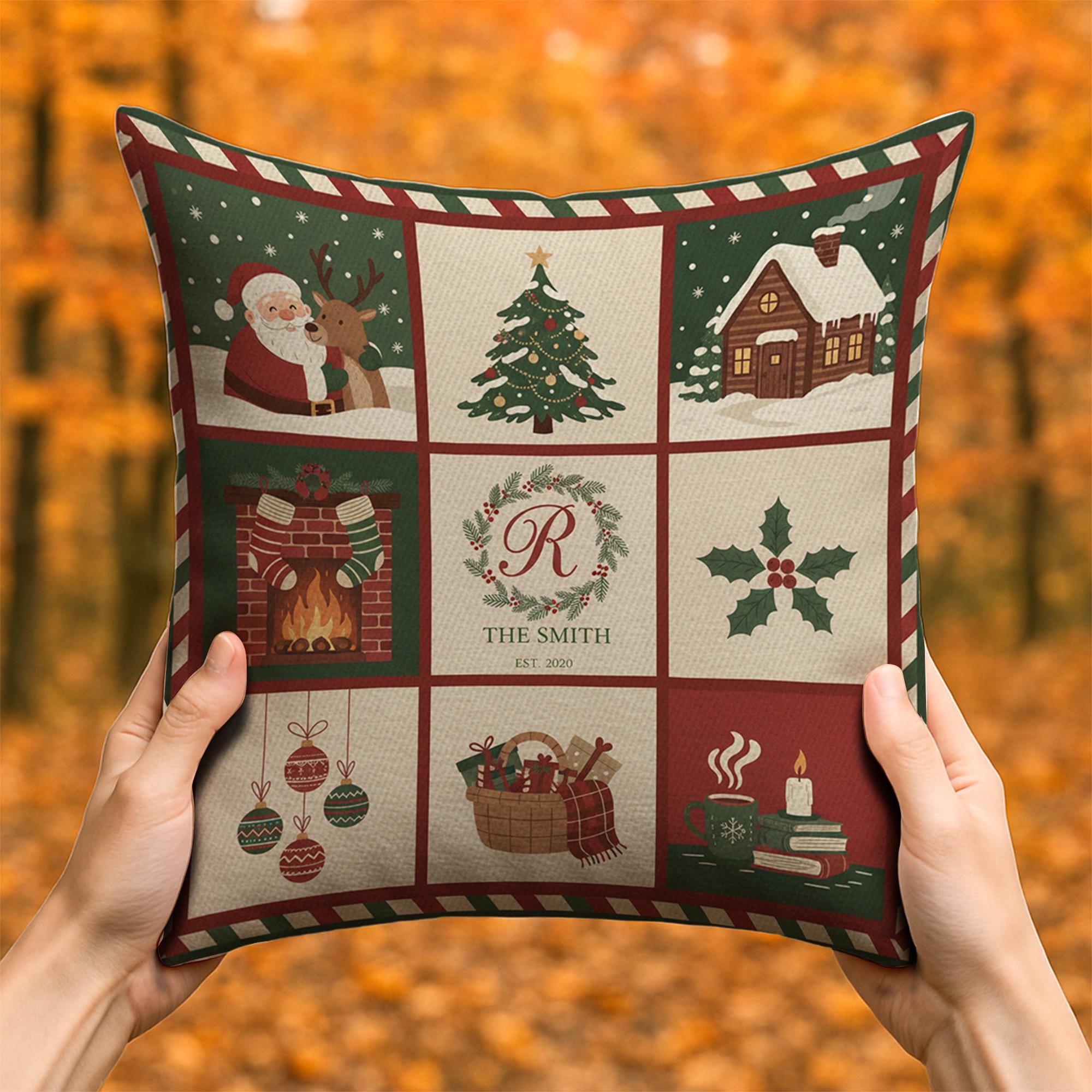 Personalized Christmas Pillow — Custom Family Name Holiday Cushion 2025