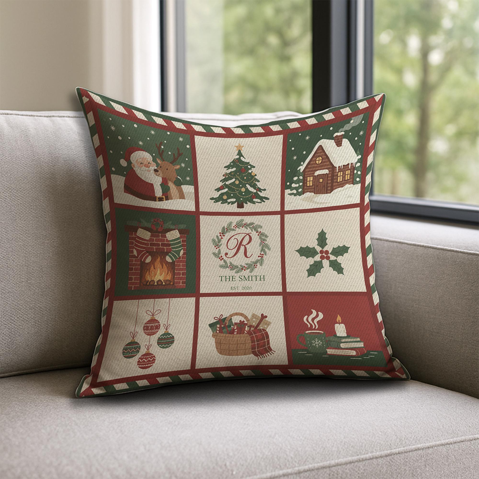 Personalized Christmas Pillow — Custom Family Name Holiday Cushion 2025